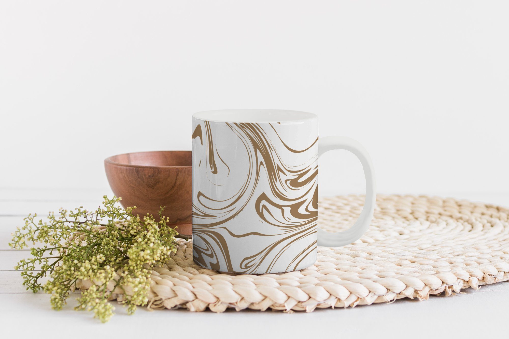 Kaffeetassen, Keramik, Geschenk Marmor Becher, - Braun MuchoWow Teetasse, Tasse Teetasse, - Linie,
