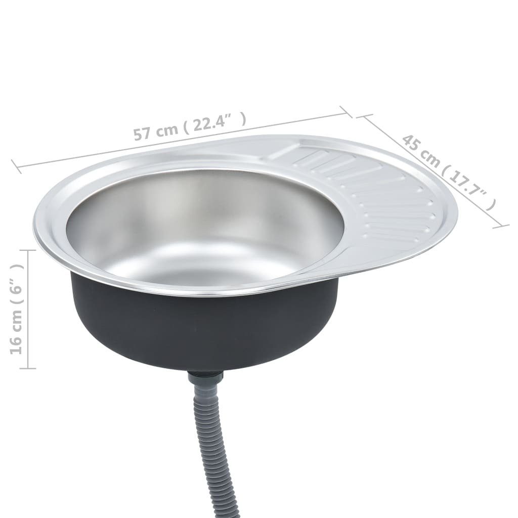 vidaXL Küchenspüle Küche Spülbecken Oval und Einbauspüle Sieb Siphon Edelstahl, cm 57/45 mit
