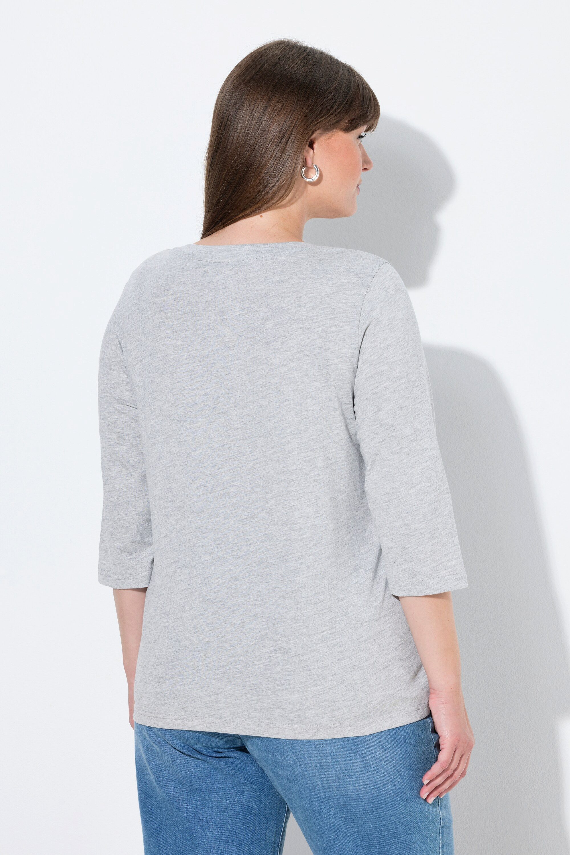 Ulla Popken T-Shirt Shirt Blätter Rundhals 3/4-Arm Biobaumwolle