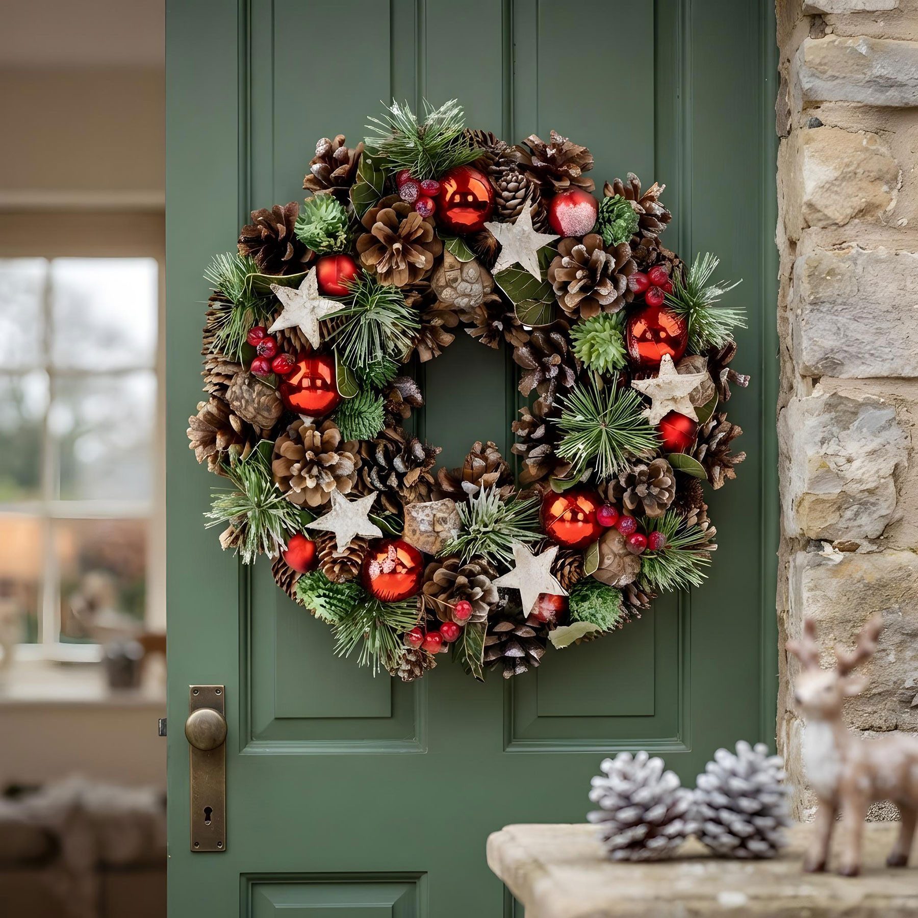 Levandeo® Adventskranz Weihnachtskranz 34cm Türkranz Tischdeko Weihnachten Zapfen Adventskran