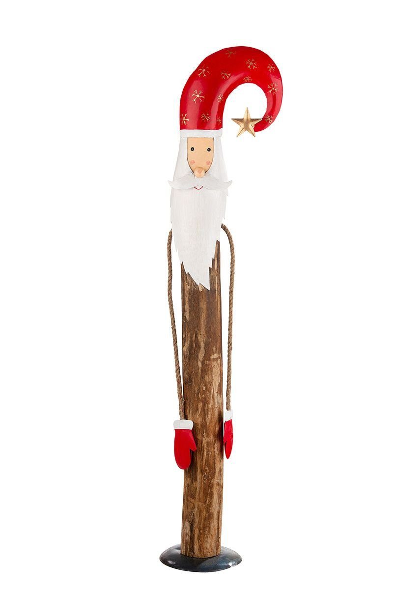 GILDE Dekoobjekt 3er Set Holz Santa, Wackelarme Eukalyptu Santa 'Noel' - aus Natur/Rot