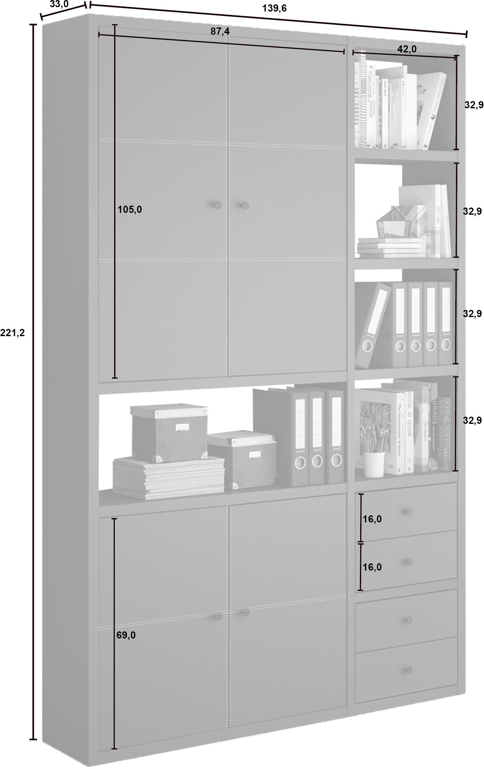 möbel fif Aktenregal Grau matt | 1-tlg. Grau matt TORO,