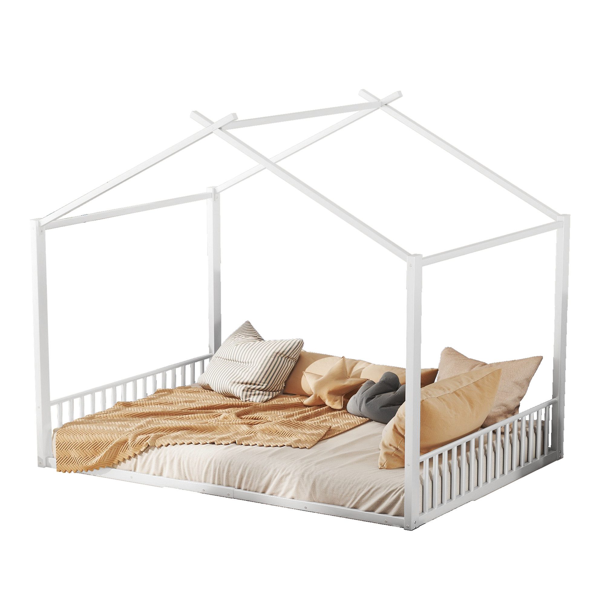 Flieks Metallbett, Doppelbett Hausbett Kinderbett 140x200cm mit Lattenrost