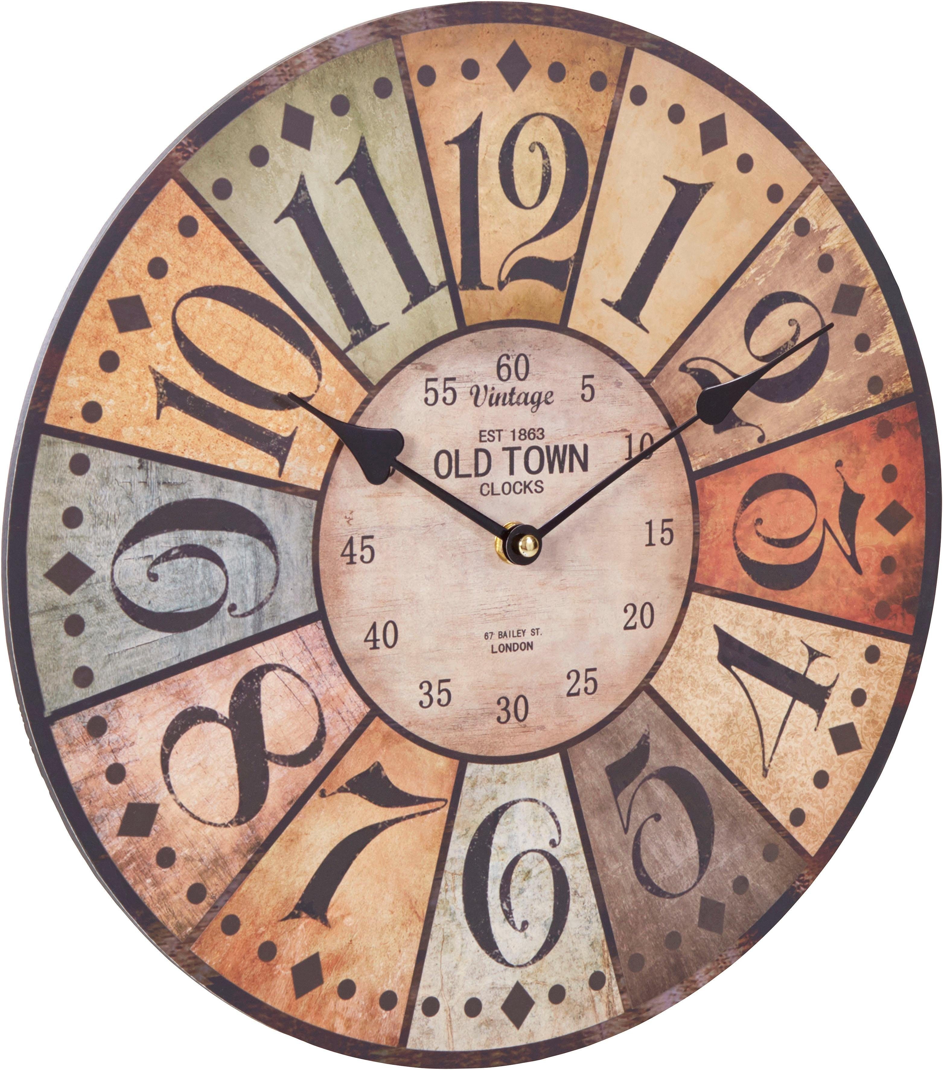 OTTO home Wanduhr "Old Town" (rund, Ø 34 cm, Vintage-Look)