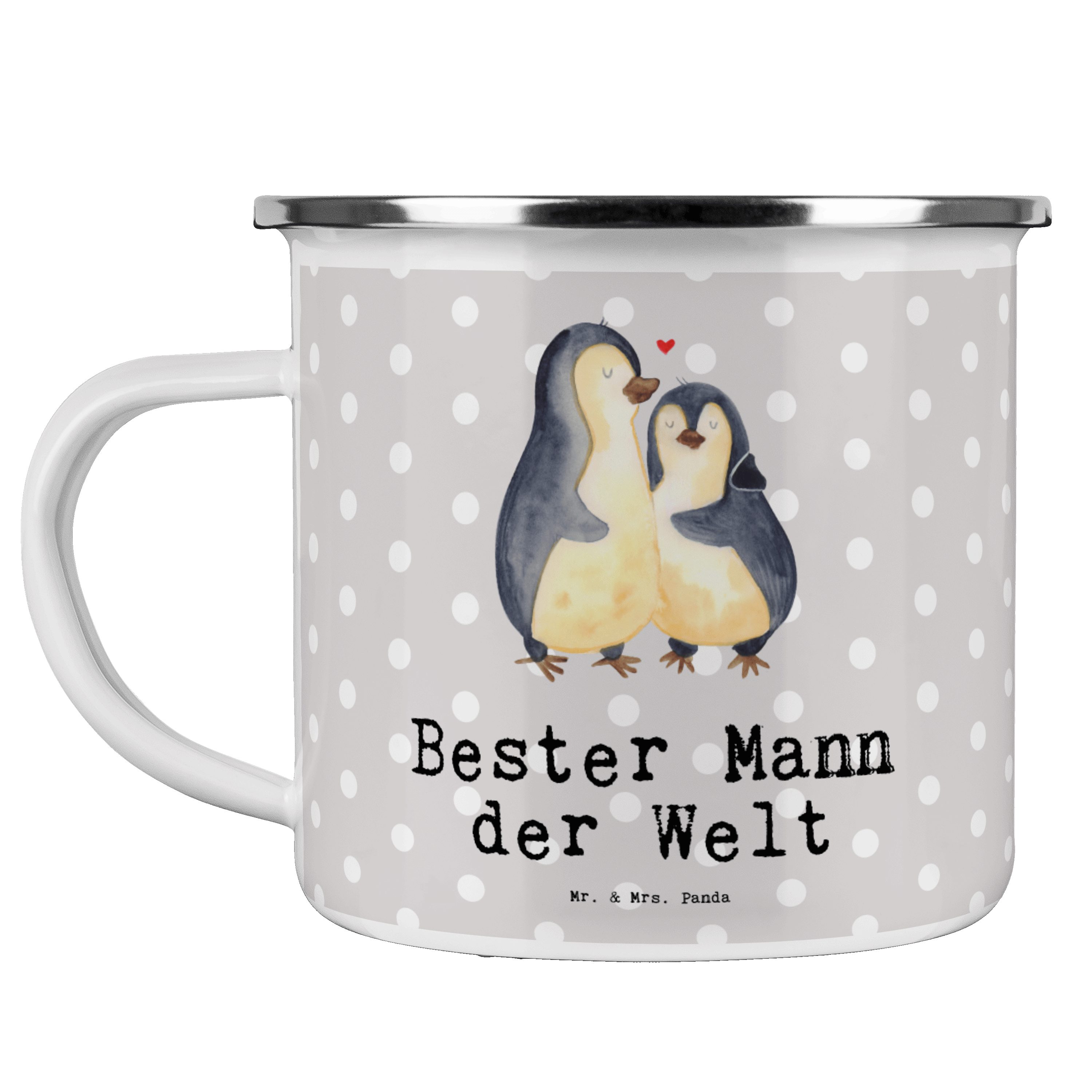 Mr. & Mrs. Panda Becher Pinguin Bester Mann der Welt - Grau Pastell - Geschenk, Trinkbecher, Emaille | Becher