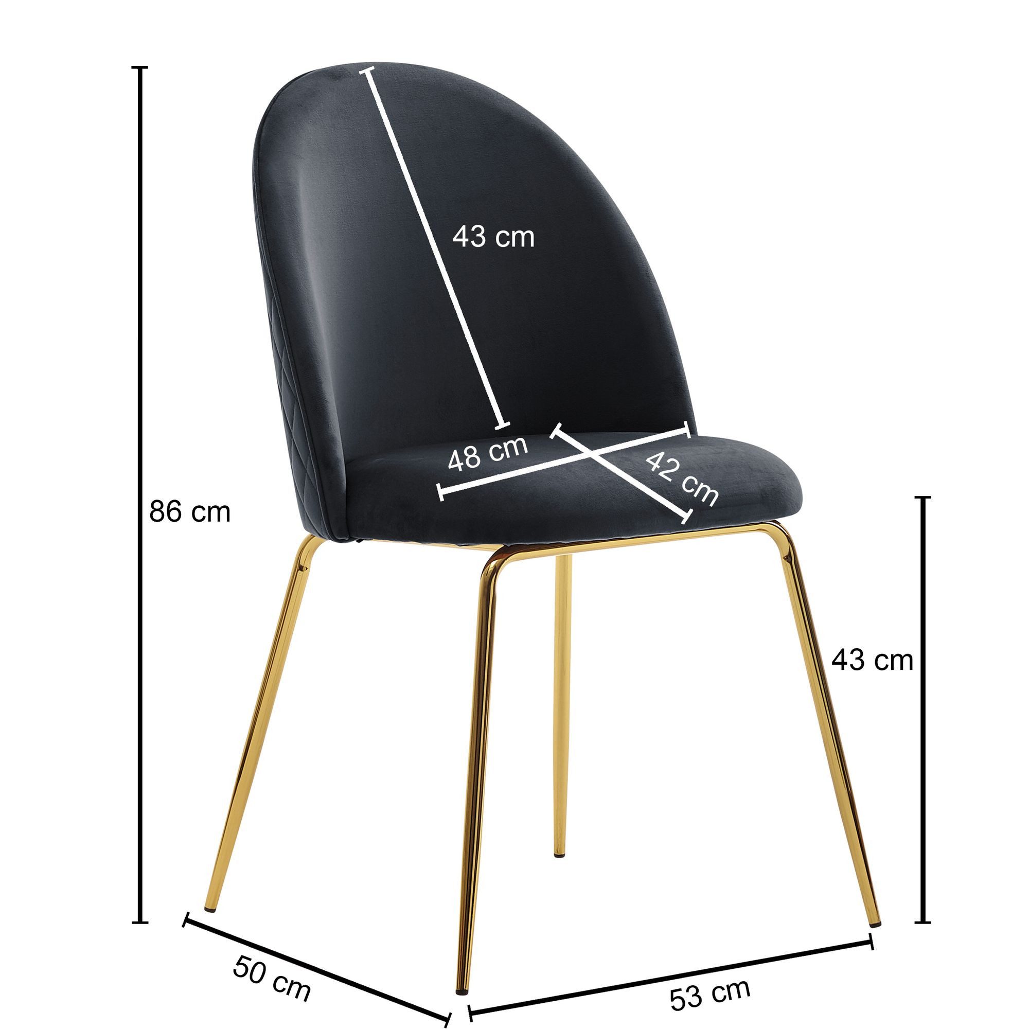 FINEBUY Esszimmerstuhl Esszimmerstühle 2er Set Schwarz Samt goldene Beine (2er Set Samt Schwarz Gepolstert mit Metallbeine), Küchenstuhl Skandinavisch, Schalenstuhl Modern