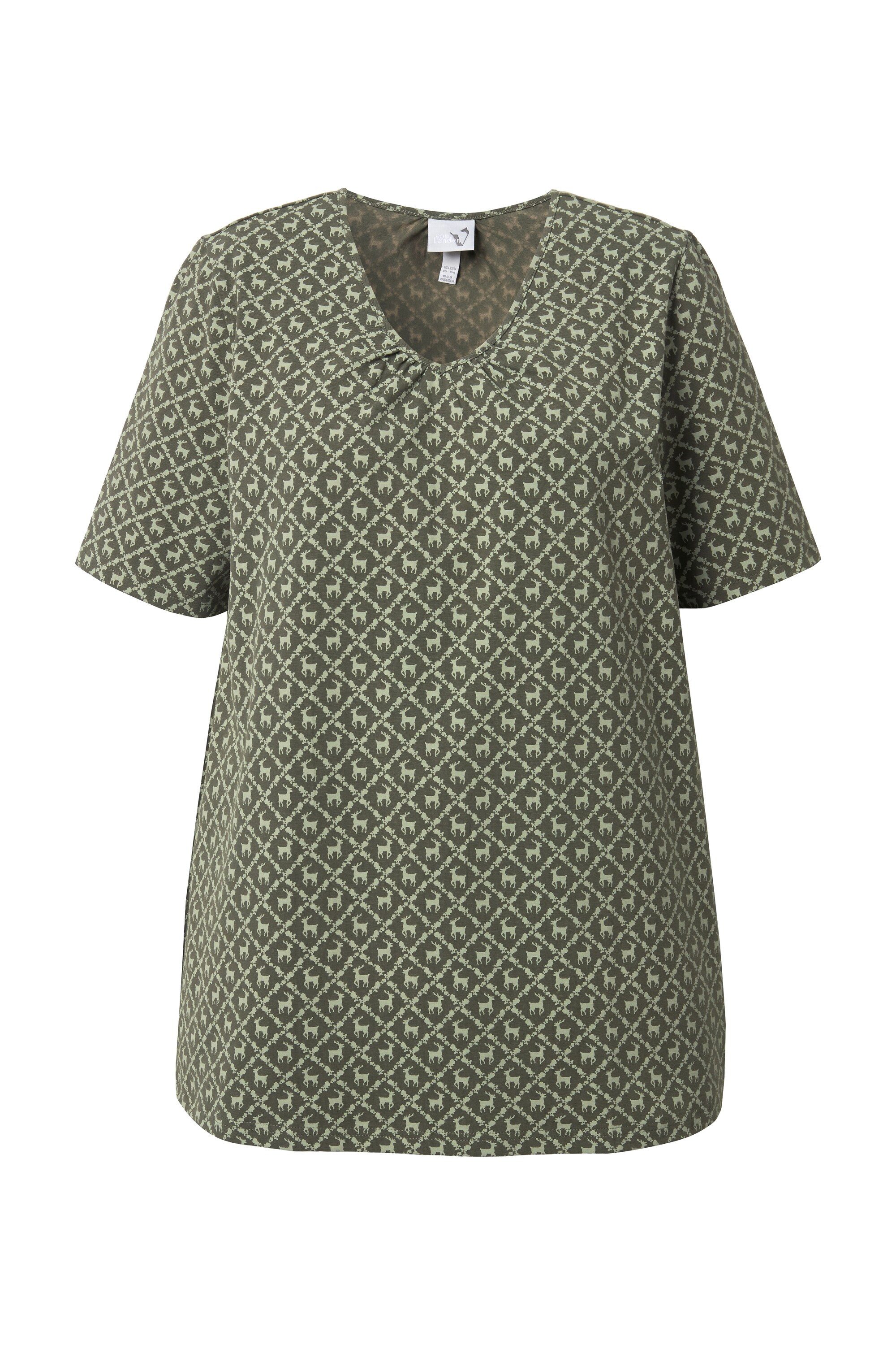 Ulla Popken T-Shirt T-Shirt Trachtenmuster A-Linie V-Ausschnitt günstig online kaufen