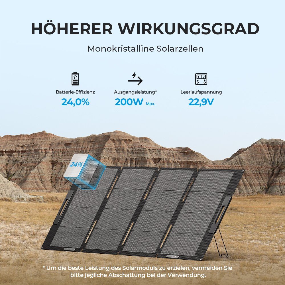 BLUETTI Solaranlage PV200 200W Solarmodul, 200,00 W, Monokristallin, IP67