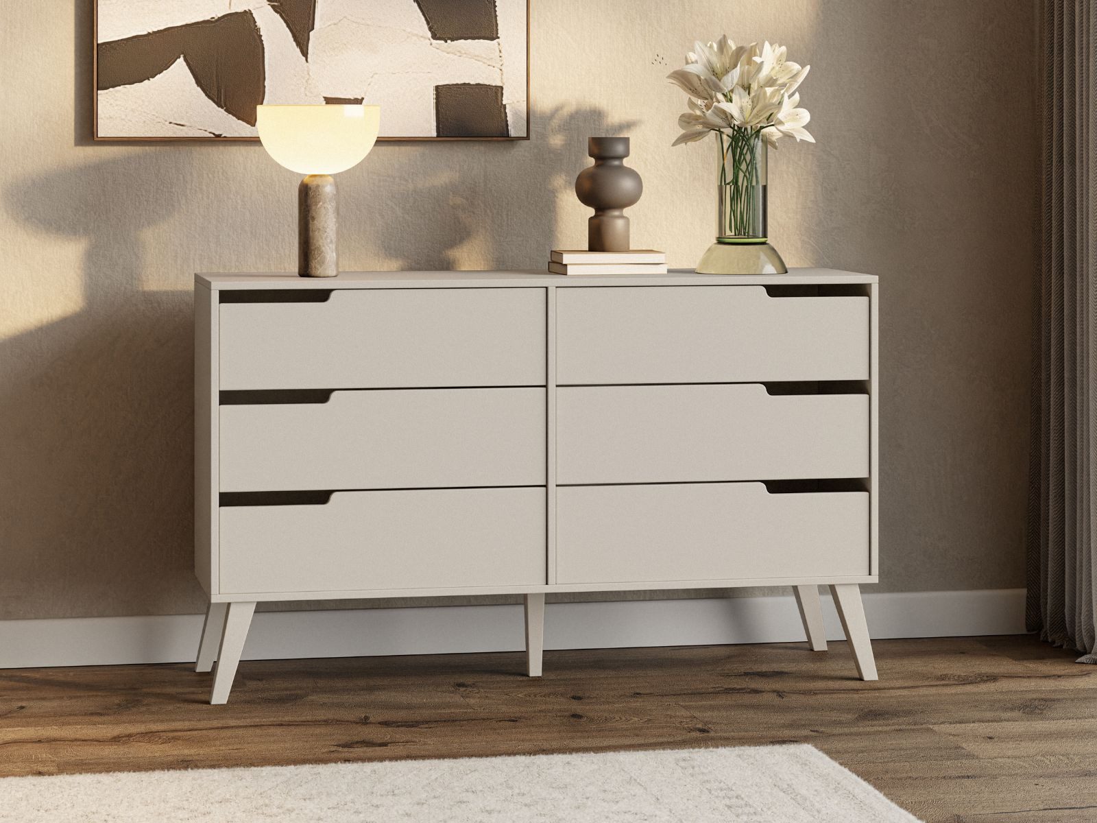 Compleo Kommode mit 6 Schubladen, Japandi Design, Sideboard mit 6 Schubladen MONIS