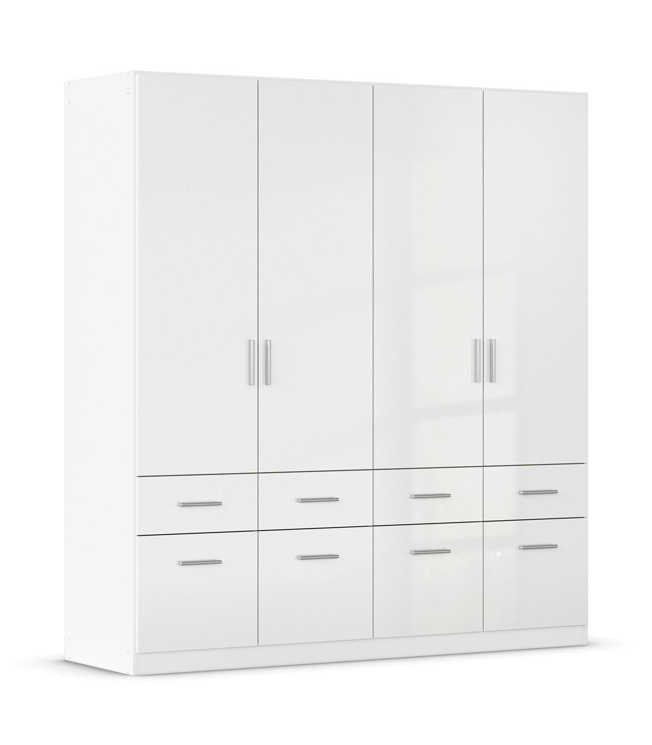 rauch Drehtürenschrank CELLE, B 181 cm x H 197 cm, Weiß matt, Weiß Hochglanz, 4 Türen, 8 Schubladen