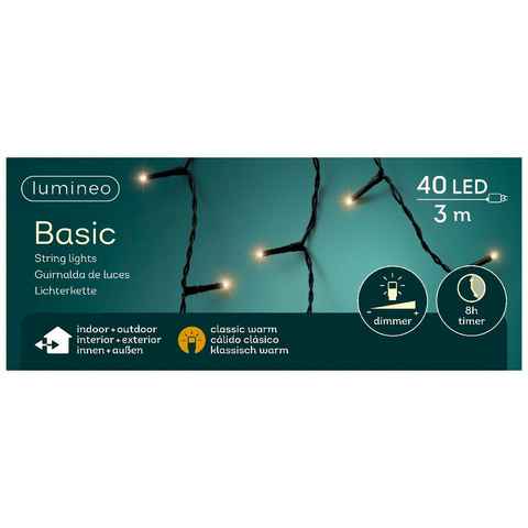 Lumineo LED-Lichterkette Lumineo Lichterkette Basic 40 LED 3 m klassisch warm, schwarzes Kabel, Indoor, Outdoor, dimmbar, 8h-Timer