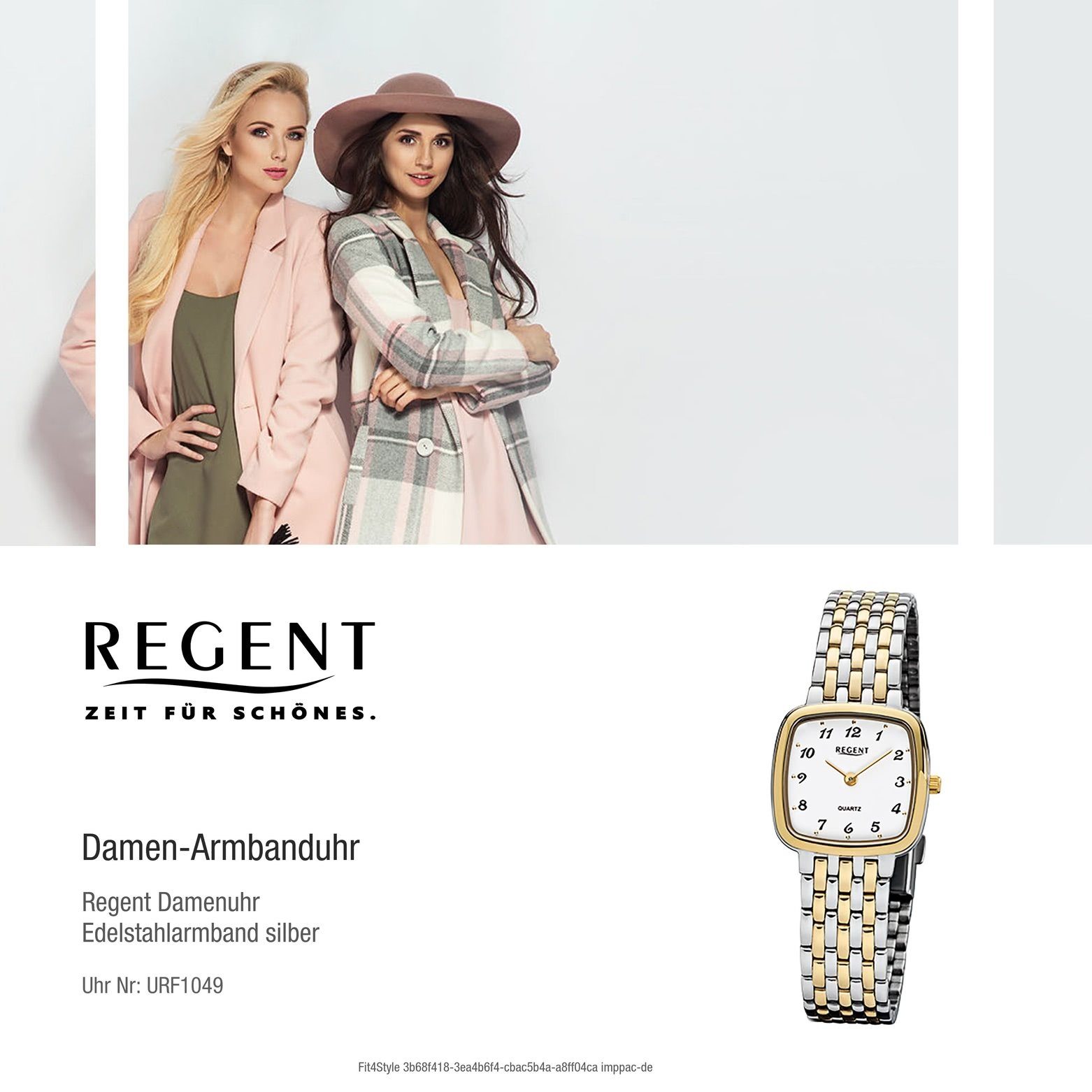 Damen-Armbanduhr Quarzuhr klein Edelstahl, ionenplattiert Analog, Regent Regent silber gold eckig, (ca. Armbanduhr Damen 25x25mm),