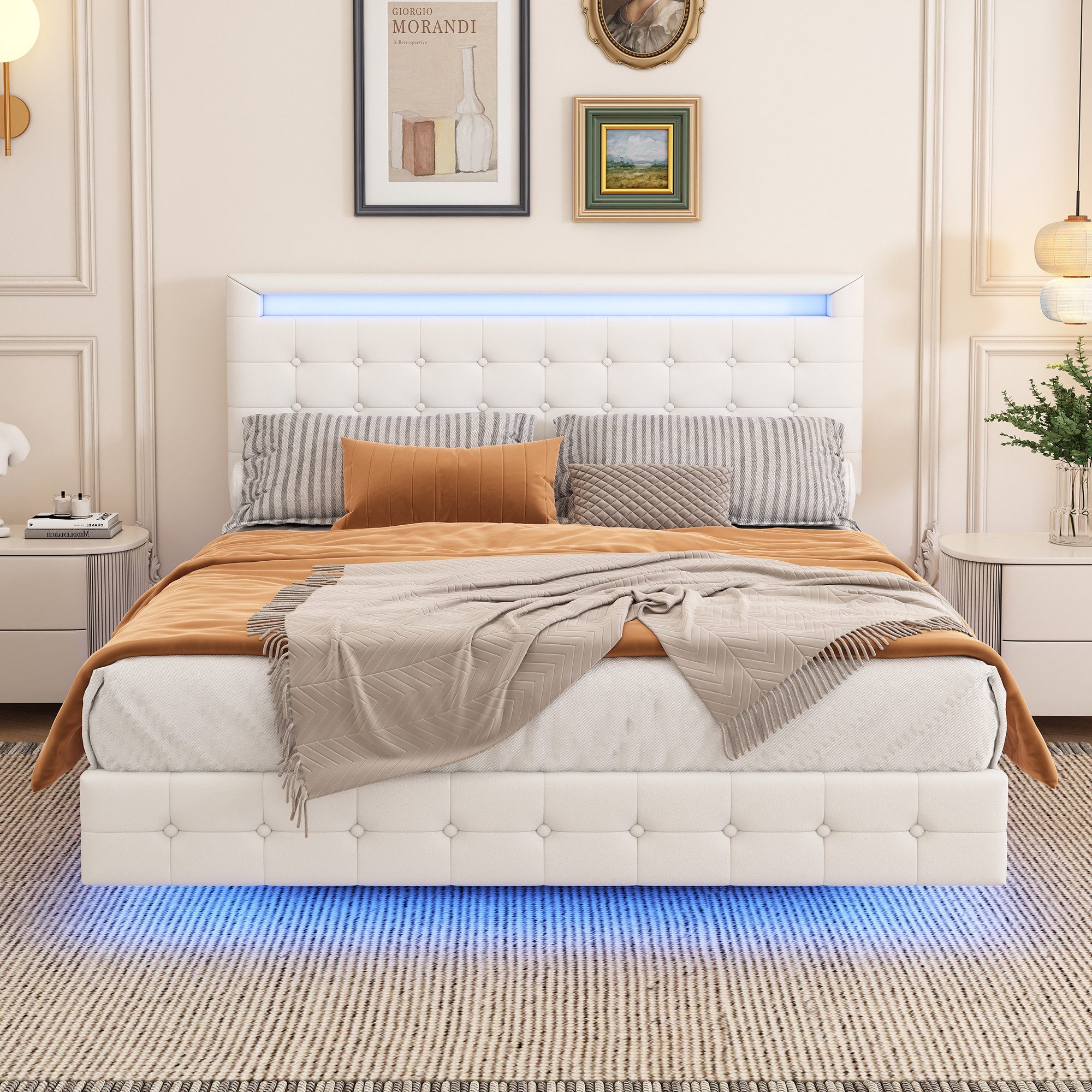 Flieks Polsterbett, LED Doppelbett Schwebebett 140x200cm günstig online kaufen