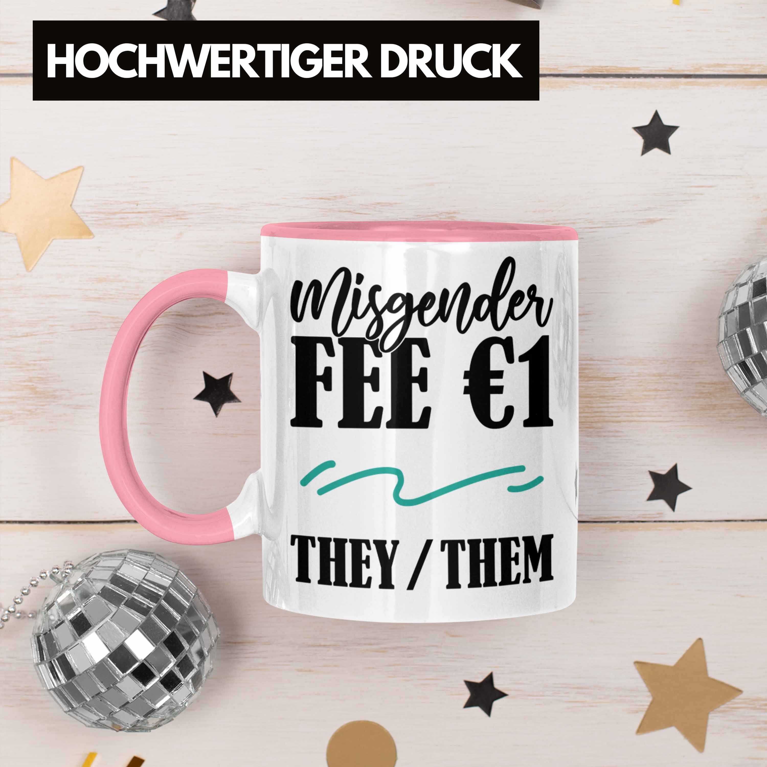 Trendation 1€ Tasse LGBTQ Missgender Rosa Fee They/Them Lusti Tasse Transgender Geschenkidee