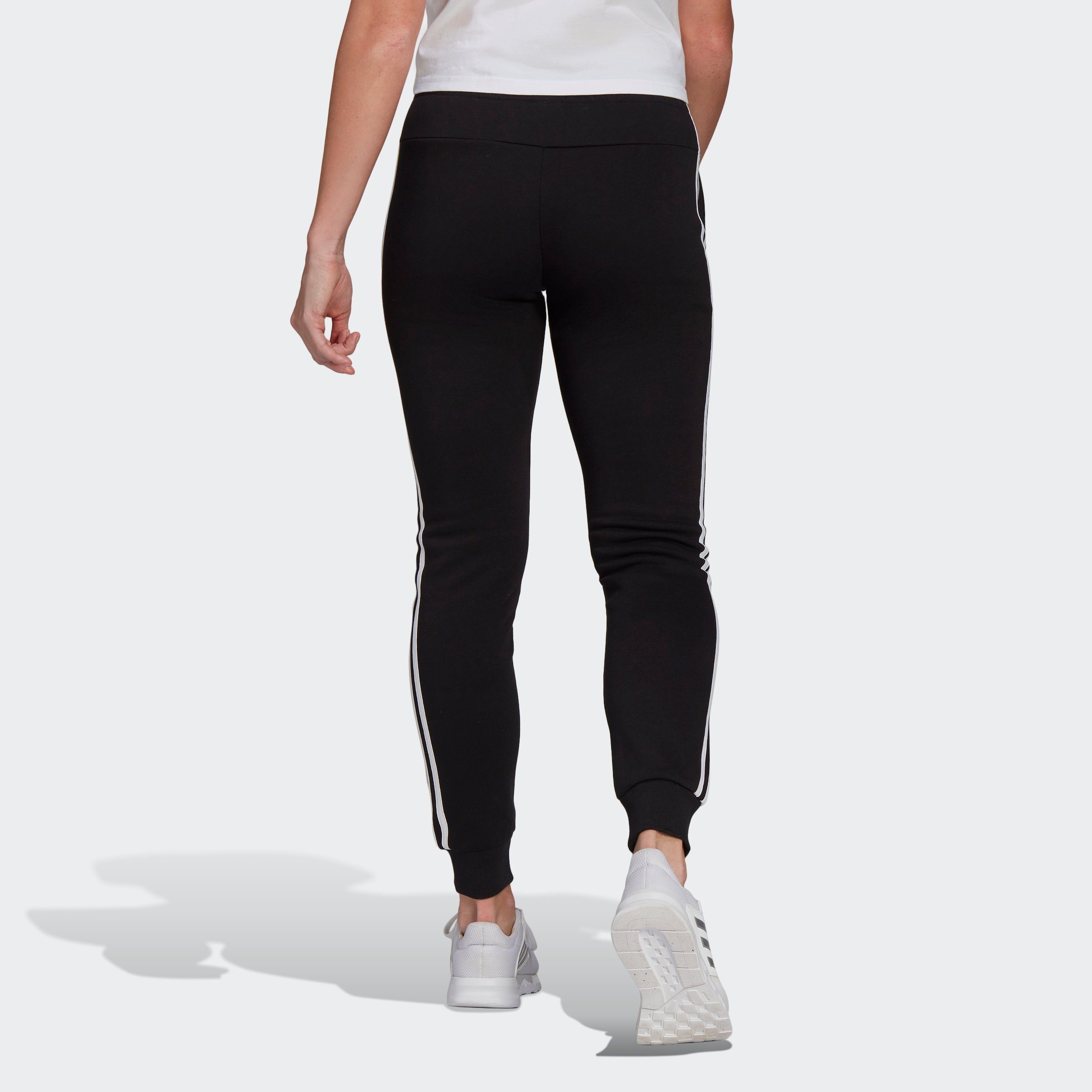 HOSE Black ESSENTIALS White Sporthose adidas Sportswear (1-tlg) FLEECE 3STREIFEN /