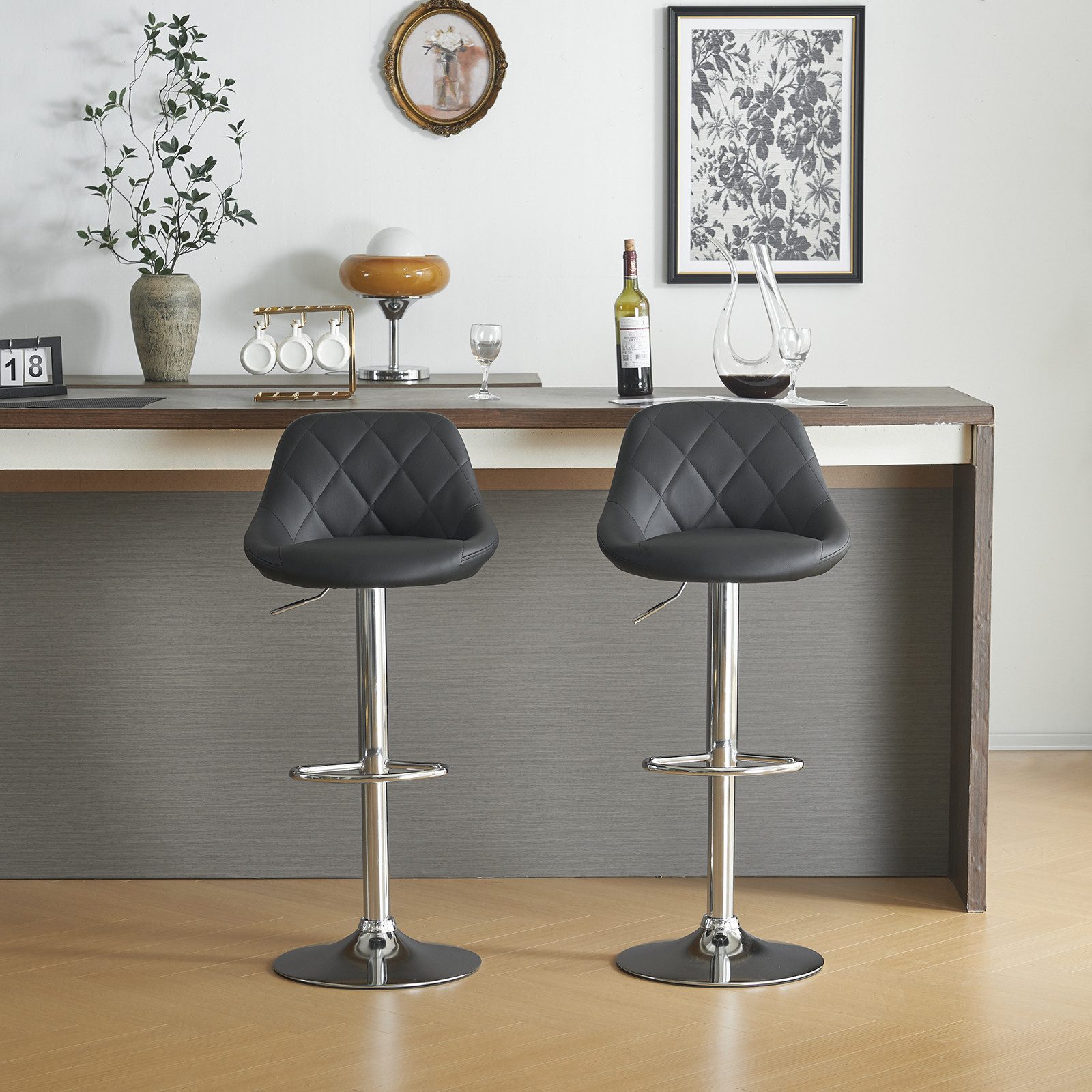 VINGLI Barhocker Barstuhl drehbar mit Lehne (2 er-set), höhenverstellbar – Bild 5 von 5