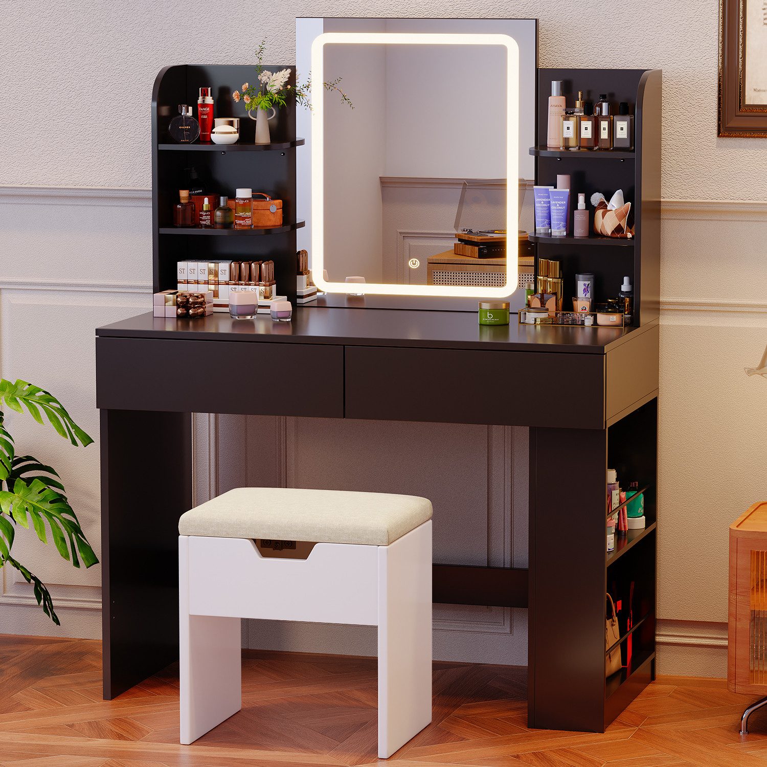 HOMALL Schminktisch mit Spiegel, LED-Beleuchtung, einstellbare Helligkeit, günstig online kaufen