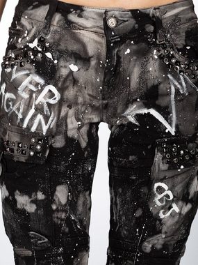 Cipo & Baxx Slim-fit-Jeans Damen Hose BA-WD397 Glitzer Effekt mit Schriftzügen