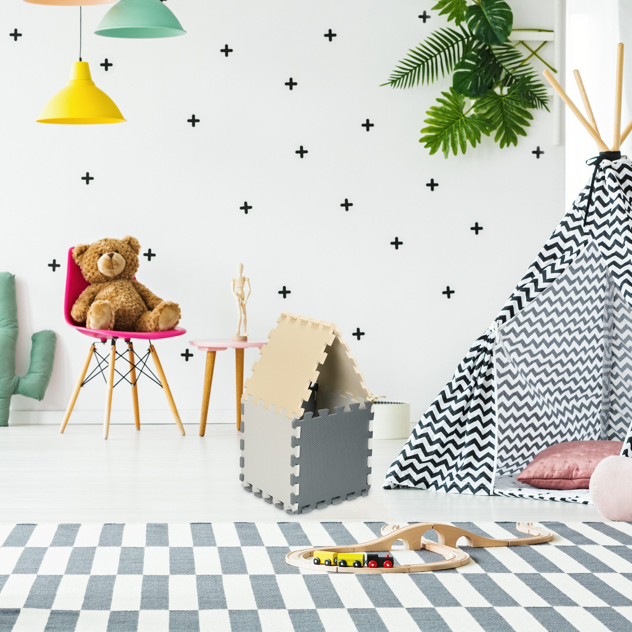 relaxdays Spielmatte Puzzlematte 3-farbig Set (18er Set, 18-St), Design A