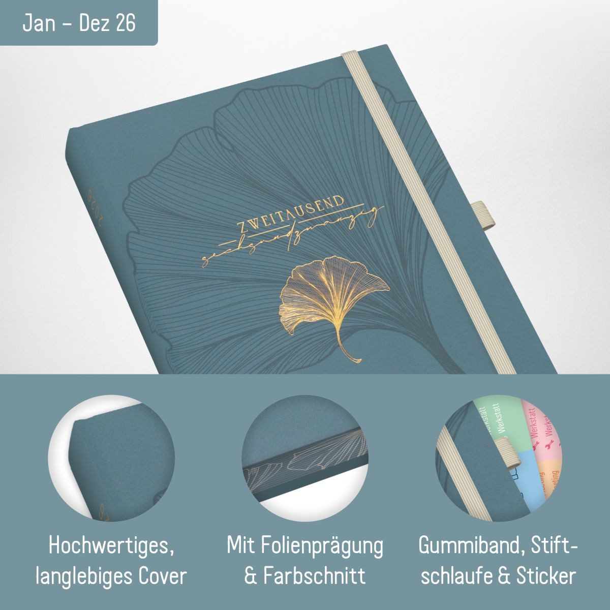 Häfft Terminkalender Business-Timer Deluxe 2026 / A5, Lesebändchen, Einstecktasche, Stifteschlaufe