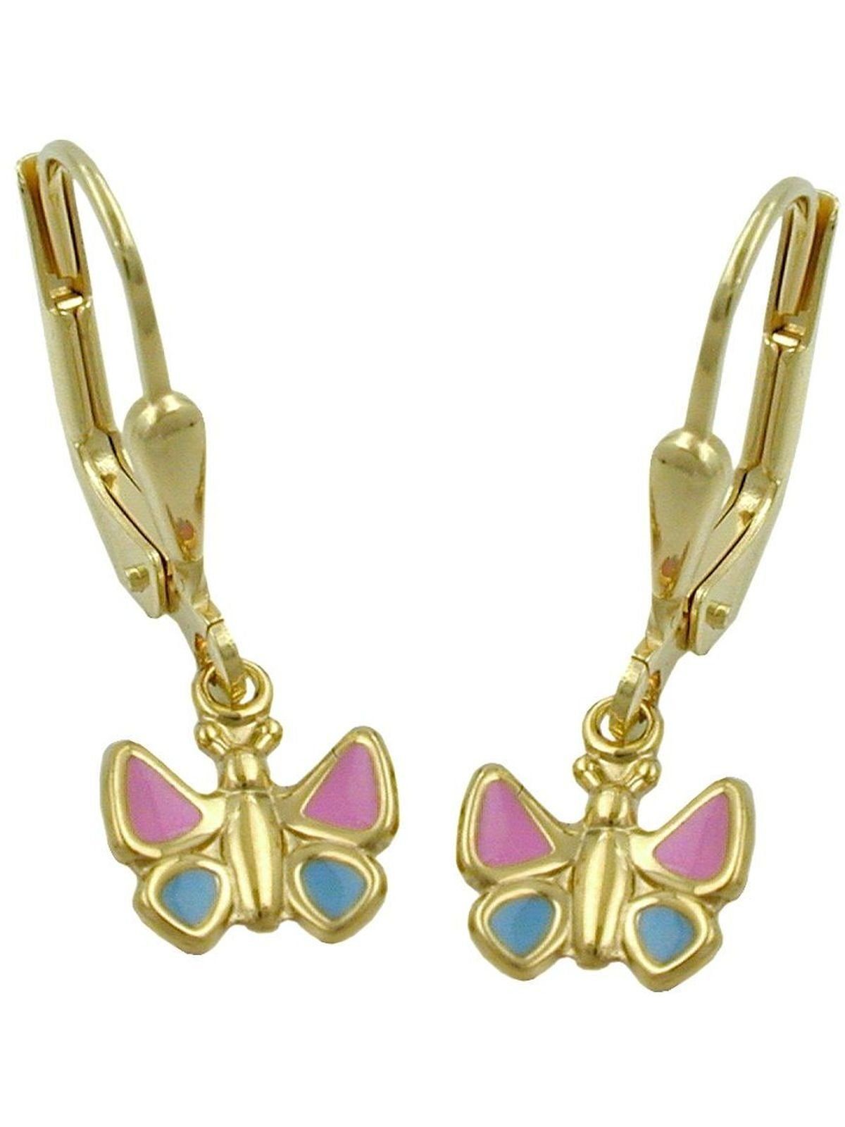 Gallay Paar Ohrhänger Ohrhänger Ohrringe 22x7mm Schmetterling hellblau-pink 9Kt GOLD (1-tlg)