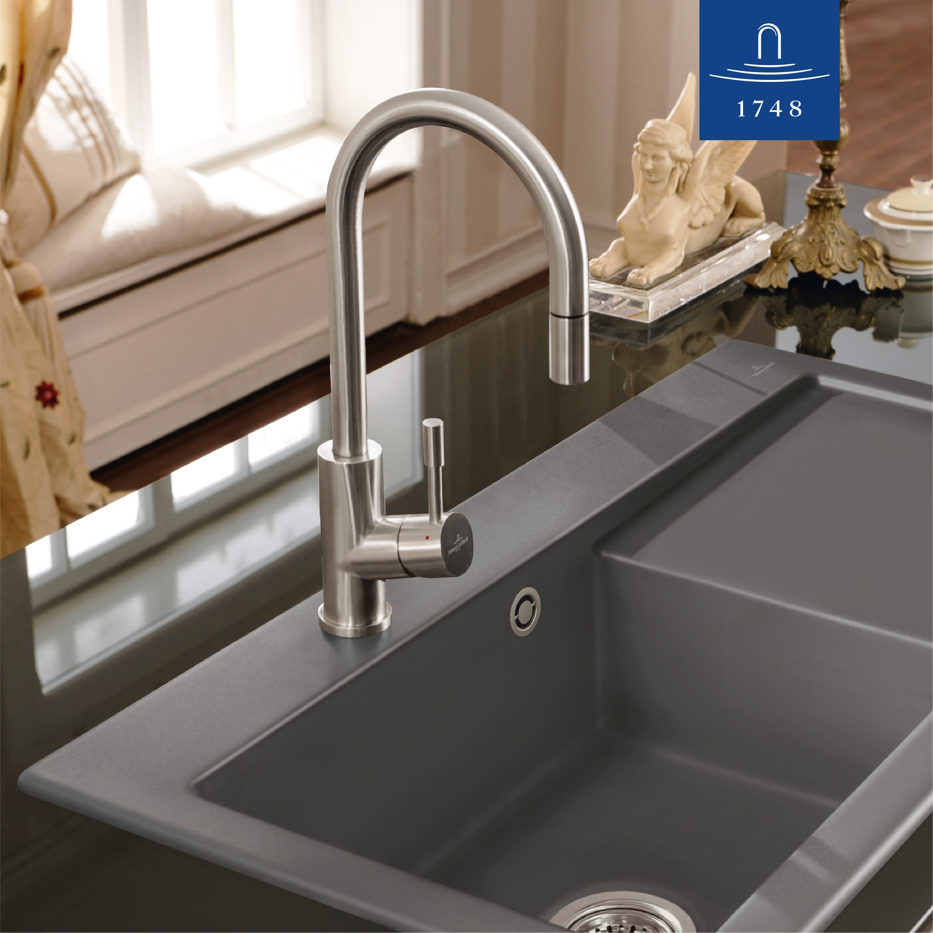 Villeroy & Boch Küchenarmatur Umbrella Flex ausziehbare Handbrause, 360° Schwenkbereich, Edelstahl massiv – Bild 5 von 5