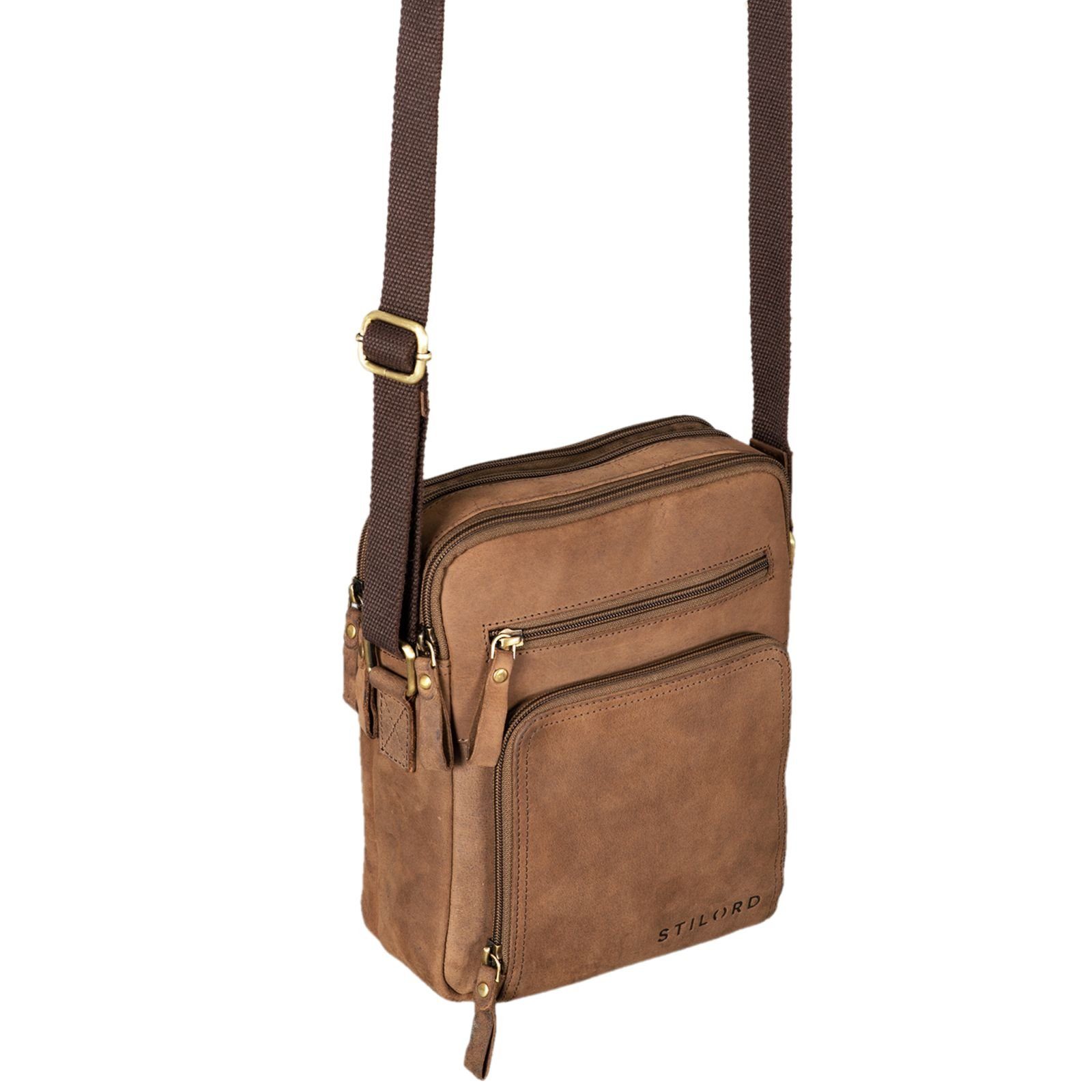 Leder Umhängetasche Herren - STILORD Bag Kleine austin "Darius" braun Messenger