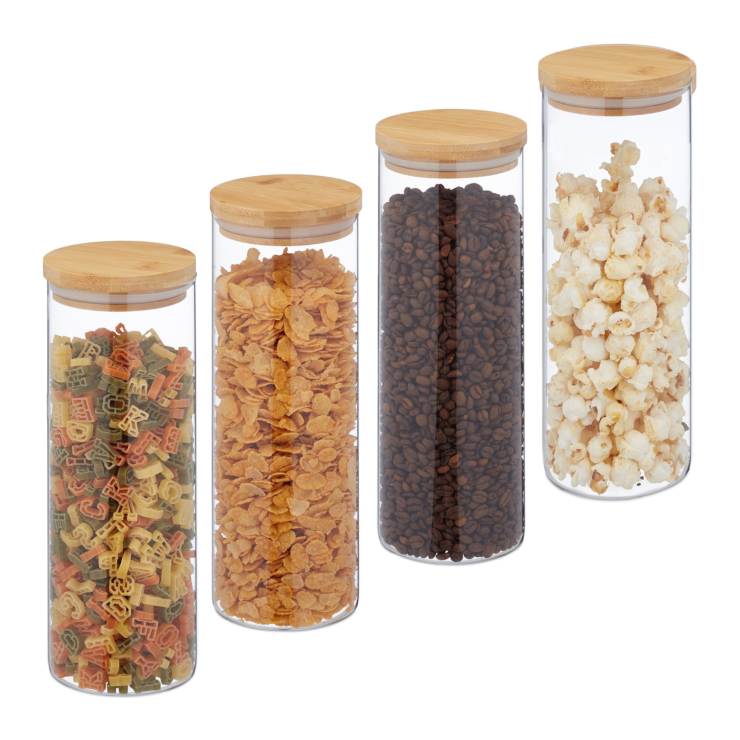 relaxdays Vorratsglas 4er Set Vorratsgläser mit Deckel 1600 ml, Glas