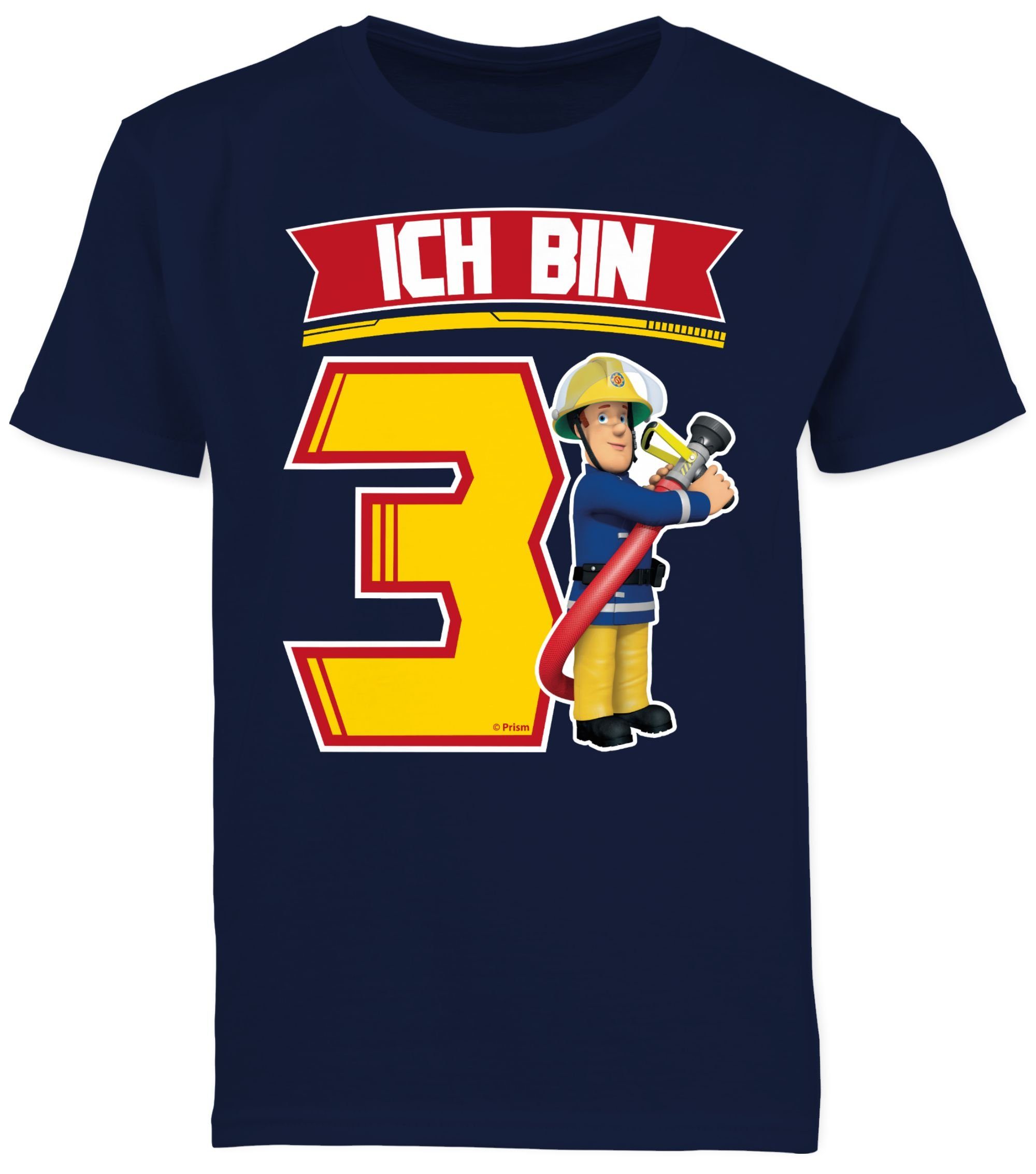 01 Shirtracer Feuerwehrmann Ich Sam Sam 3 bin - Dunkelblau T-Shirt Jungen