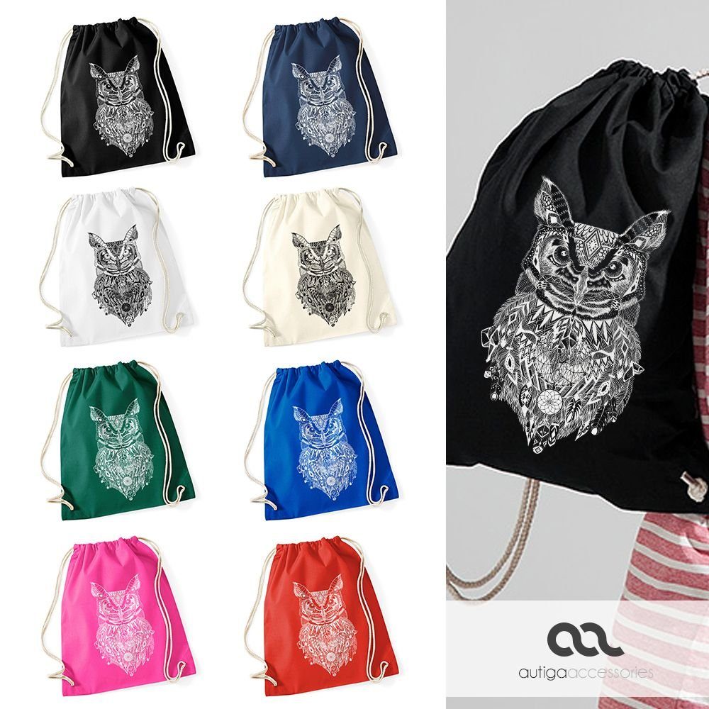 Turnbeutel Autiga® Hipster Aztekenmuster Aztec Bohemian Autiga Boho Turnbeutel natur Beutel Owl Tasche Eule