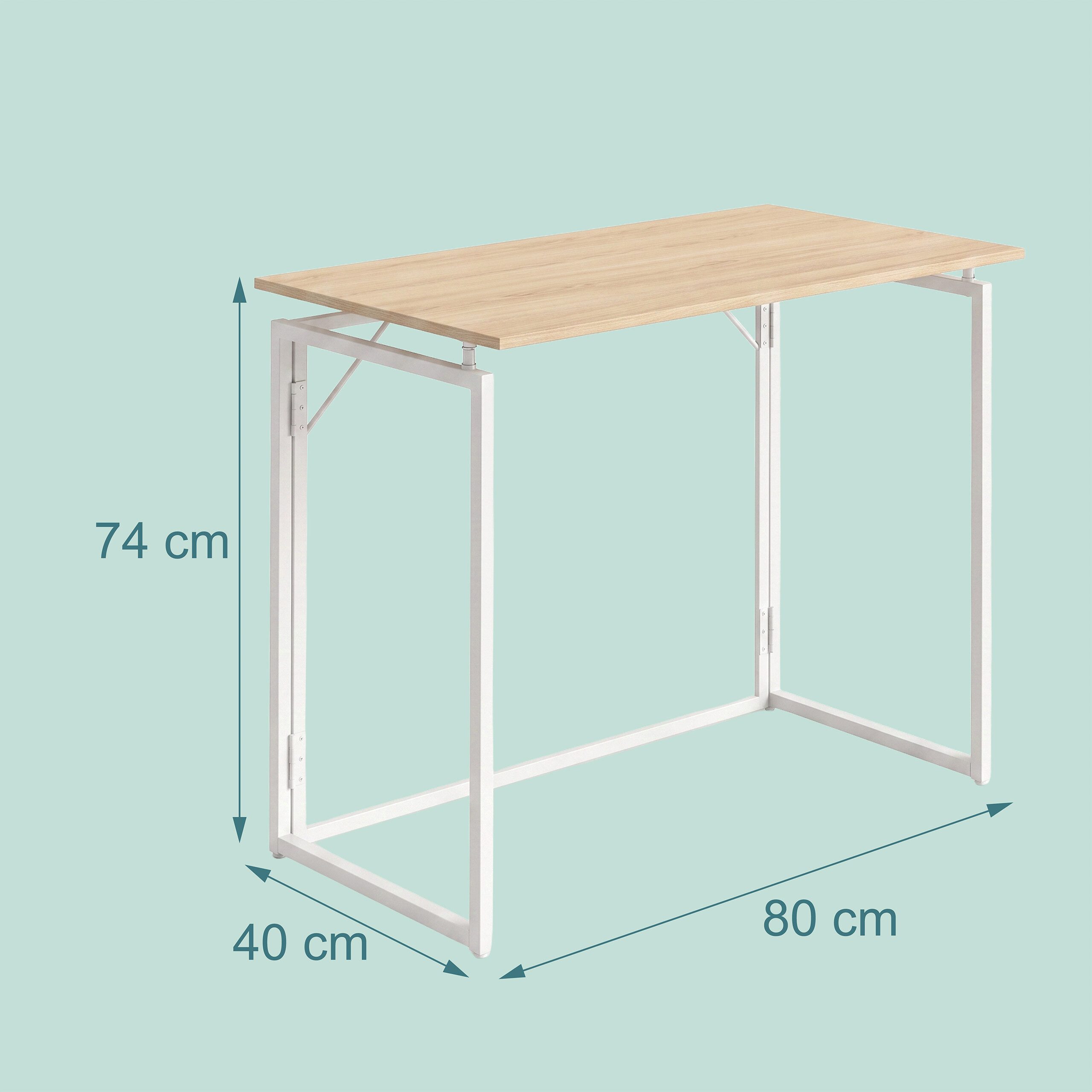 relaxdays Klapptisch Klappbarer Schreibtisch (1-St), Natur-Weiß, 80 x 40 cm – Bild 4 von 5