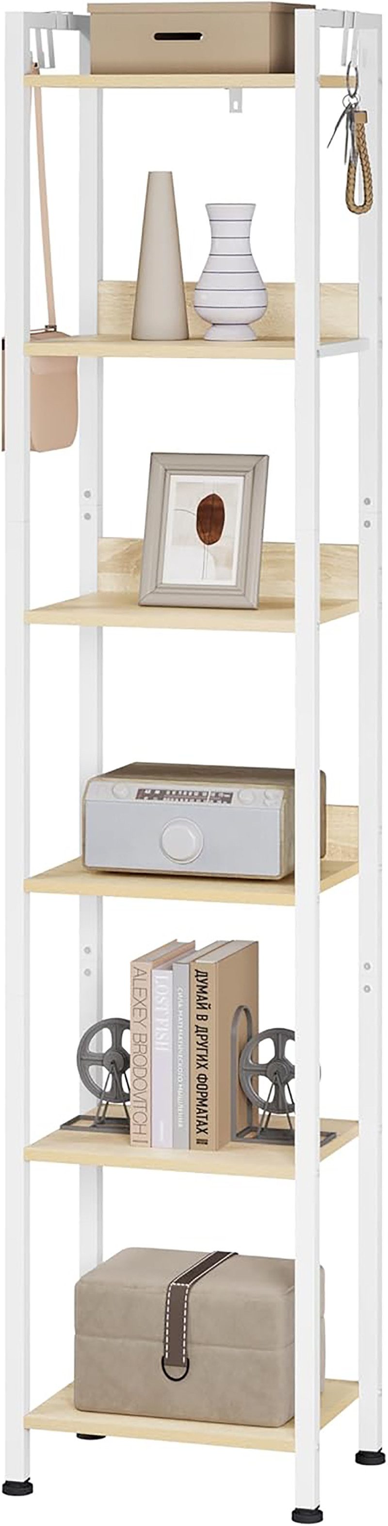 Woltu Standregal, mit 6 Ebenen, 4 Haken, Küchenregal Lagerregal