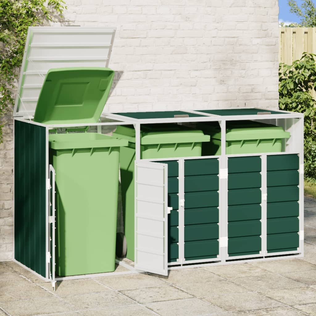 vidaXL Mülltonnenbox, Mülltonnenbox für 3 Tonnen Grün 216x81x115 cm Stahl