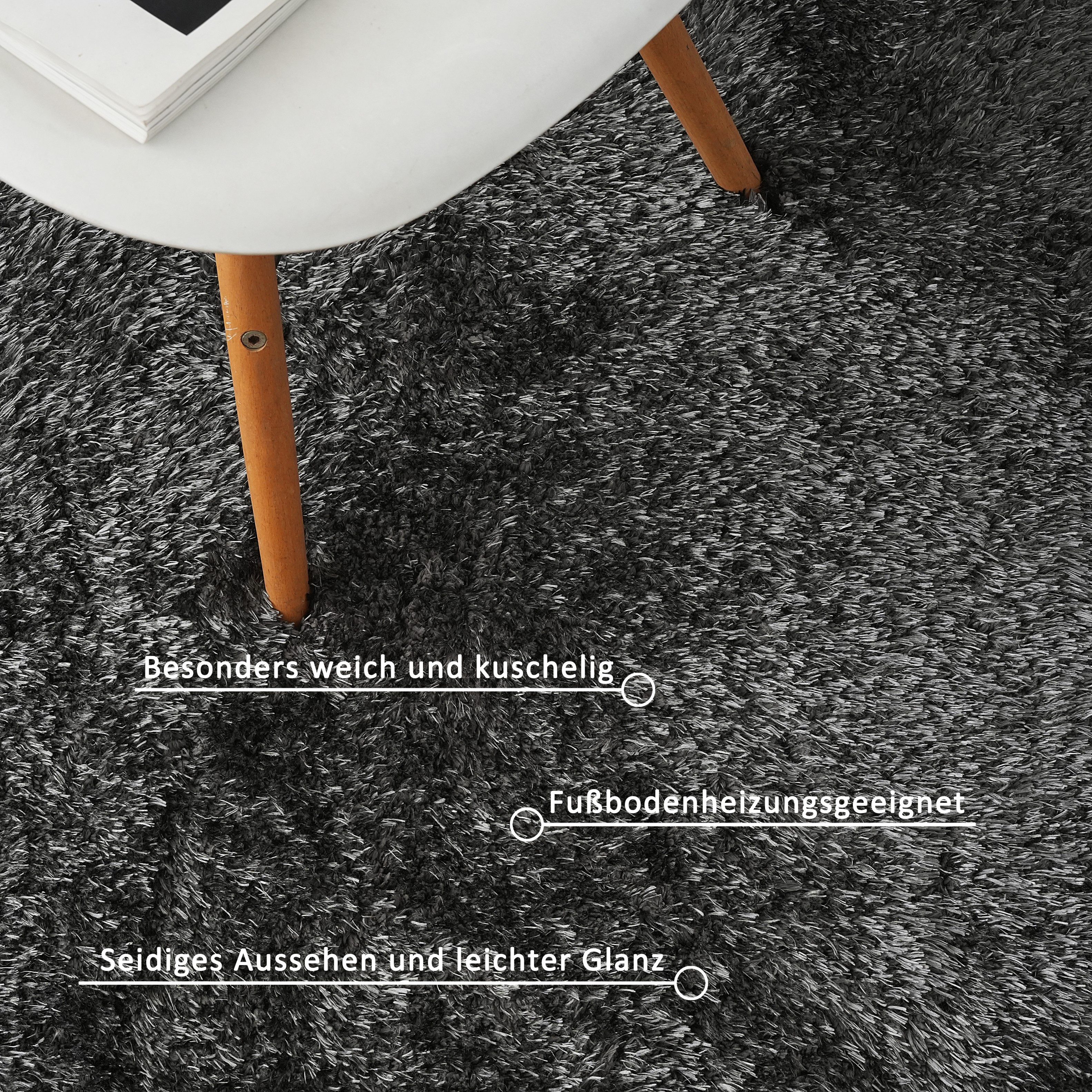 OTTO home Hochflor-Teppich Micro Shaggy, aus weicher Mikrofaser, rechteckig, Höhe: 53 mm, weich, flauschig, Uni-Farben, Wohnzimmer, Schlafzimmer, Kinderzimmer – Bild 4 von 5