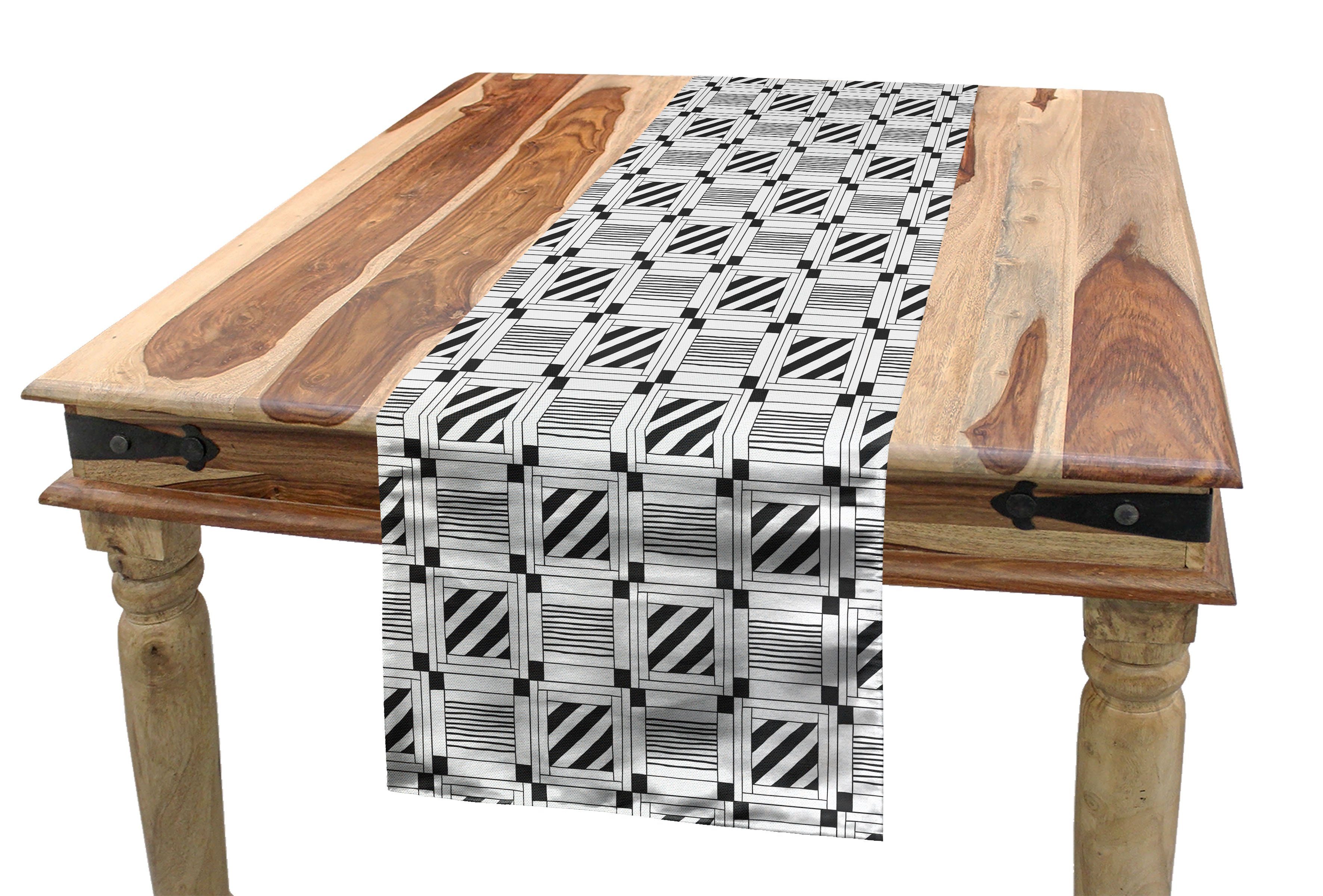 Küche Tischläufer Gestreiftes Abakuhaus Quadrat-Muster Esszimmer Rechteckiger Tischläufer, Abstrakt Dekorativer