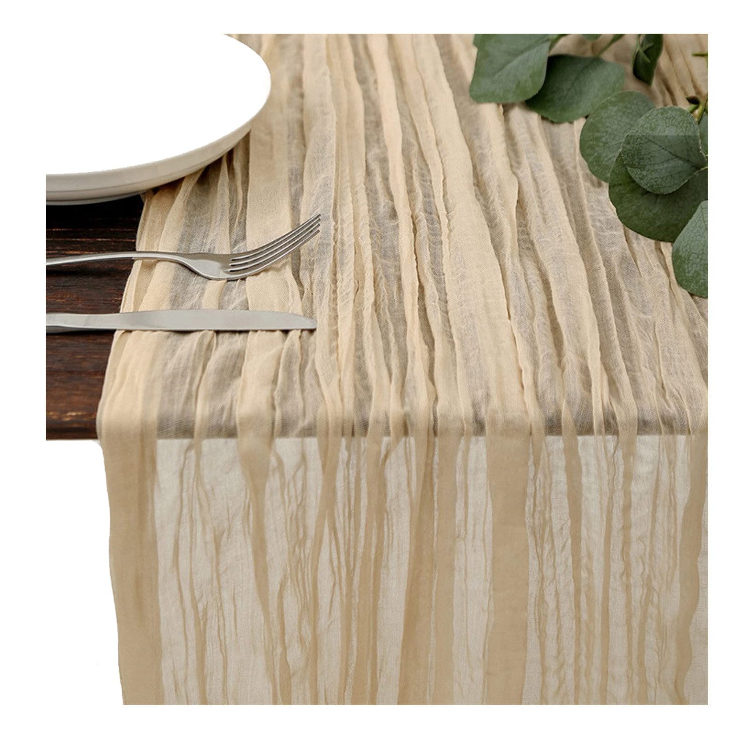 Minicloss Tischläufer Bali-Gaze mit Falten Tischdecke Bohemian Tabelle Flagge (1-tlg), 90 x 300 cm Romantische Tischdecke Dekoration