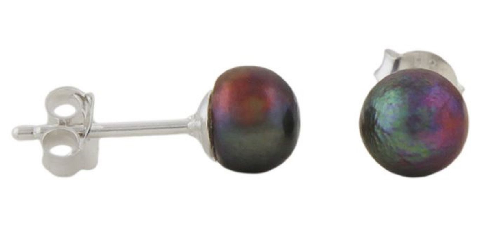 unbespielt Paar Ohrstecker Ohrringe Süßwasserzuchtperle dunkelgrün 6 mm 925 Silber, Silberschmuck für Damen