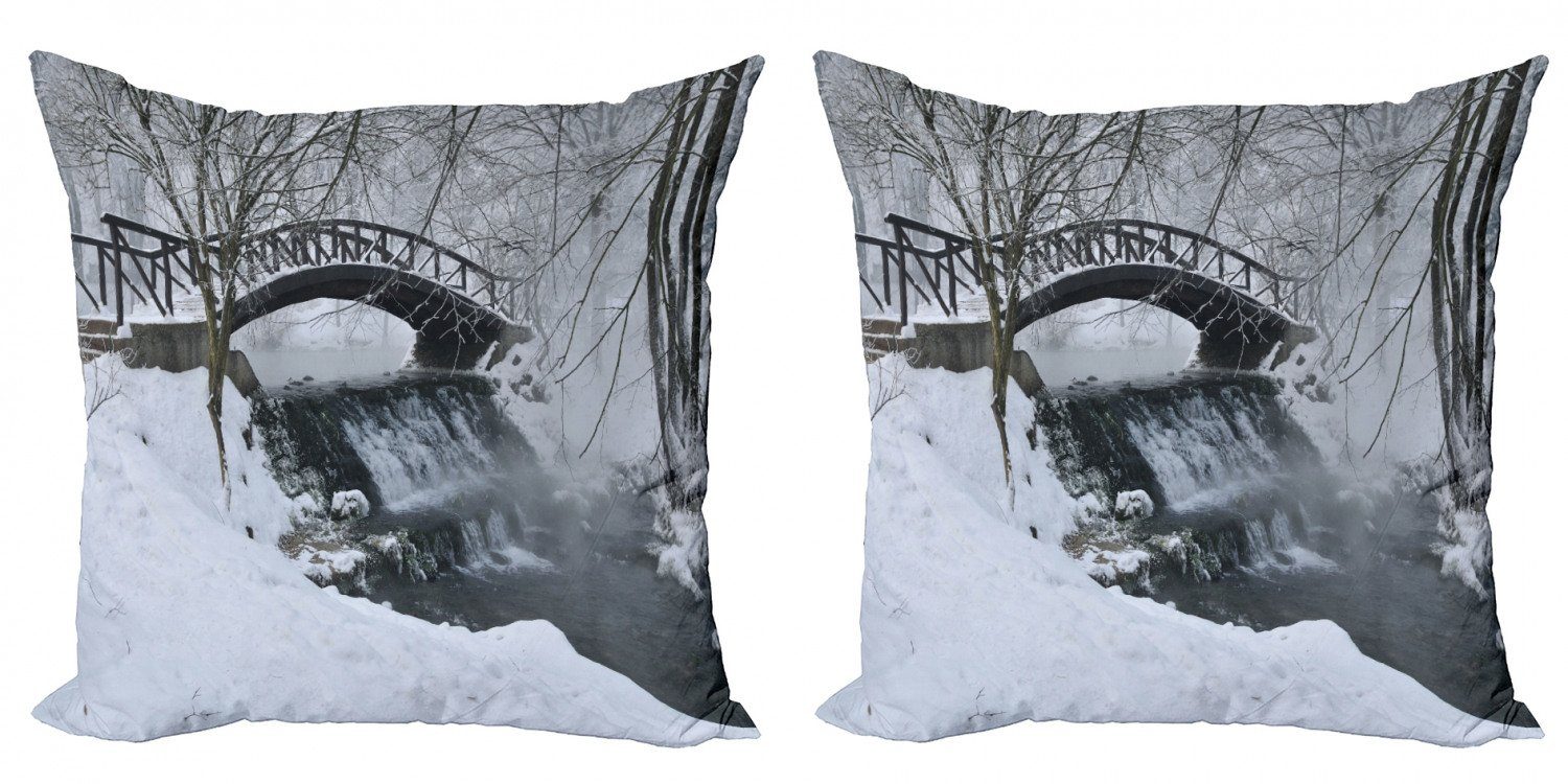 Kissenbezüge Digitaldruck, Accent Abakuhaus Brücke Doppelseitiger Modern Winter (2 Cold River Hölzerne Stück),