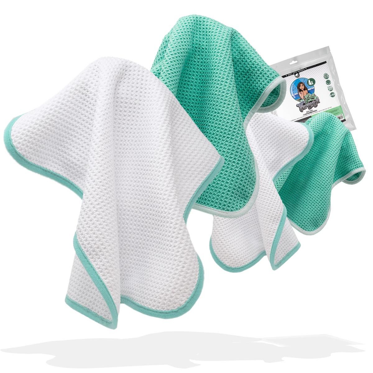 Nuke Guys Putztücher Mikrofaser Waffeltuch - 35x35 cm 4er Pack Mikrofasertuch (Mikrofaser, 35x35 cm, 4-tlg., Reinigungstuch - Streifenfrei - Lackschonend - Fensterputztuch)