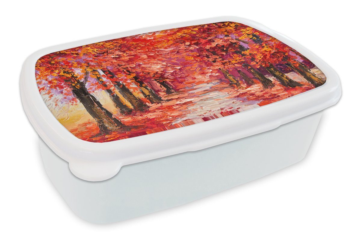 MuchoWow Lunchbox Gemälde - Bäume - Herbst - Ölgemälde, Kunststoff, (2-tlg), Brotbox für Kinder und Erwachsene, Brotdose, für Jungs und Mädchen weiß
