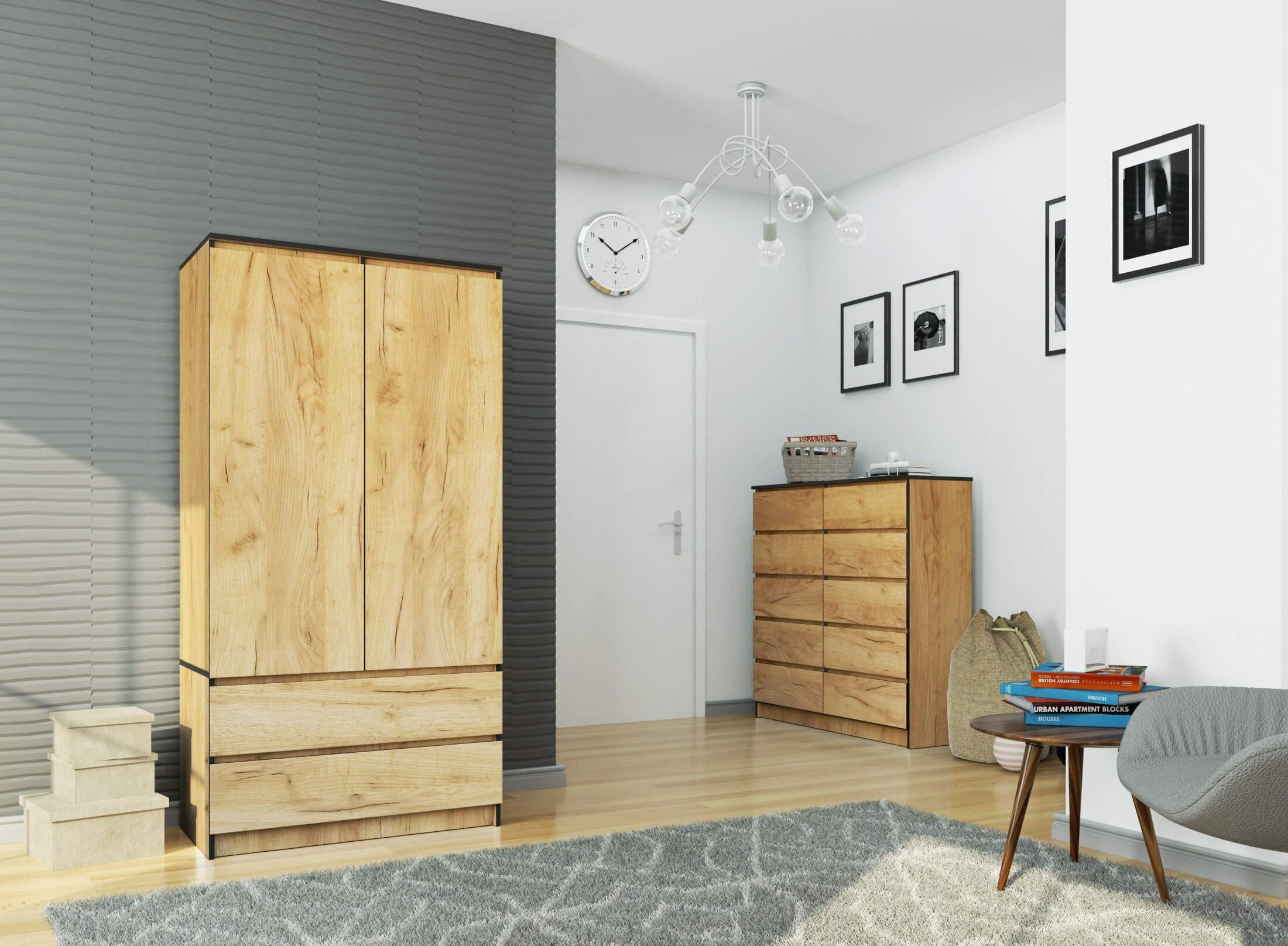 Raumhirsch Furniture Kleiderschrank Modernes Möbelstück in Eiche - Praktischer Stauraum - Kleiderschrank Robuster Kleiderschrank, Soft-Close, 90x180x51 cm