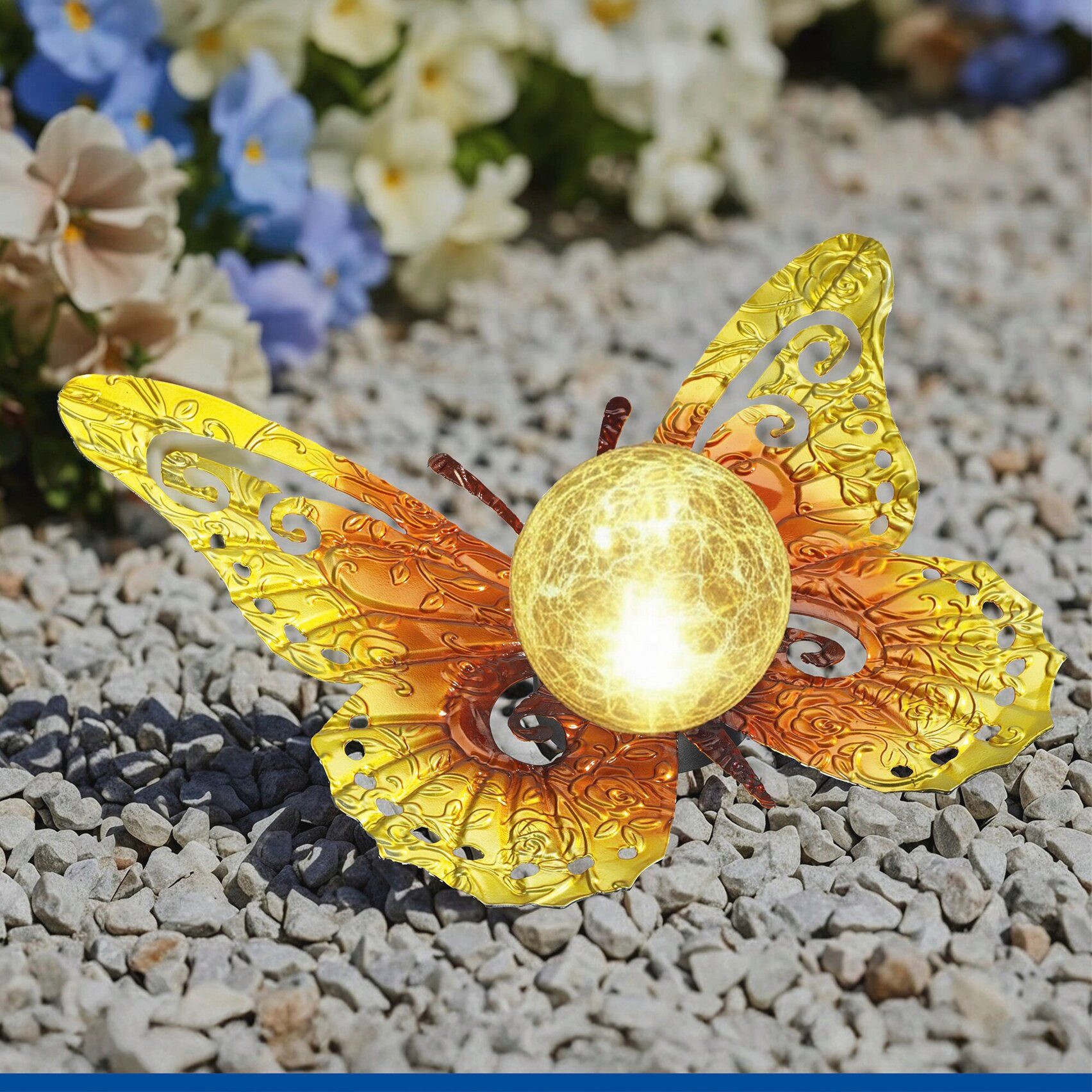 Maximex LED Gartenleuchte Modell Schmetterling, Ein-/Ausschalter, LED fest integriert, Warmweiß, dekorative Gartenbeleuchtung, solarbetrieben, witterungsbeständig