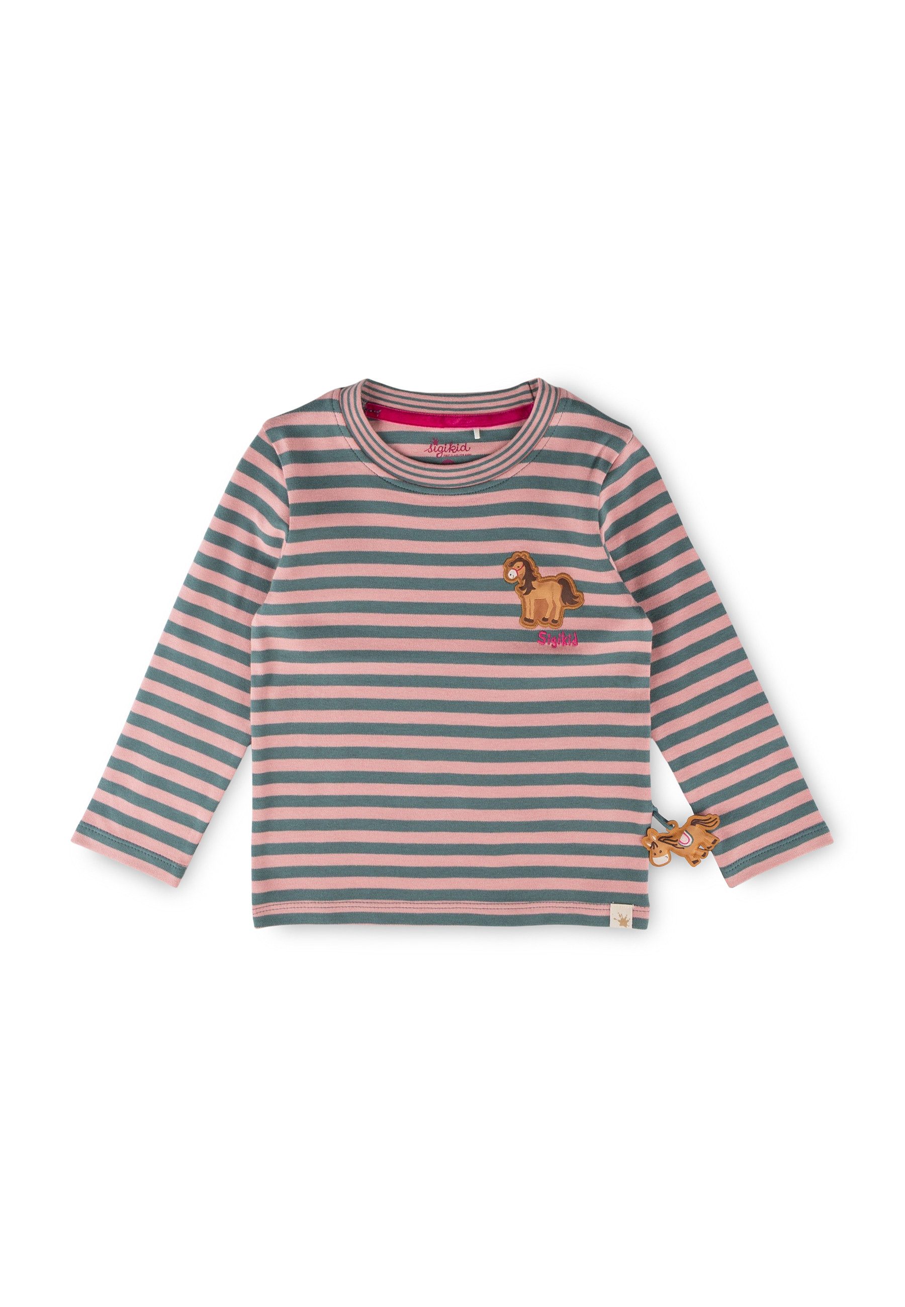 Langarmshirt Longsleeve geringelt mit Pferde-Applikation