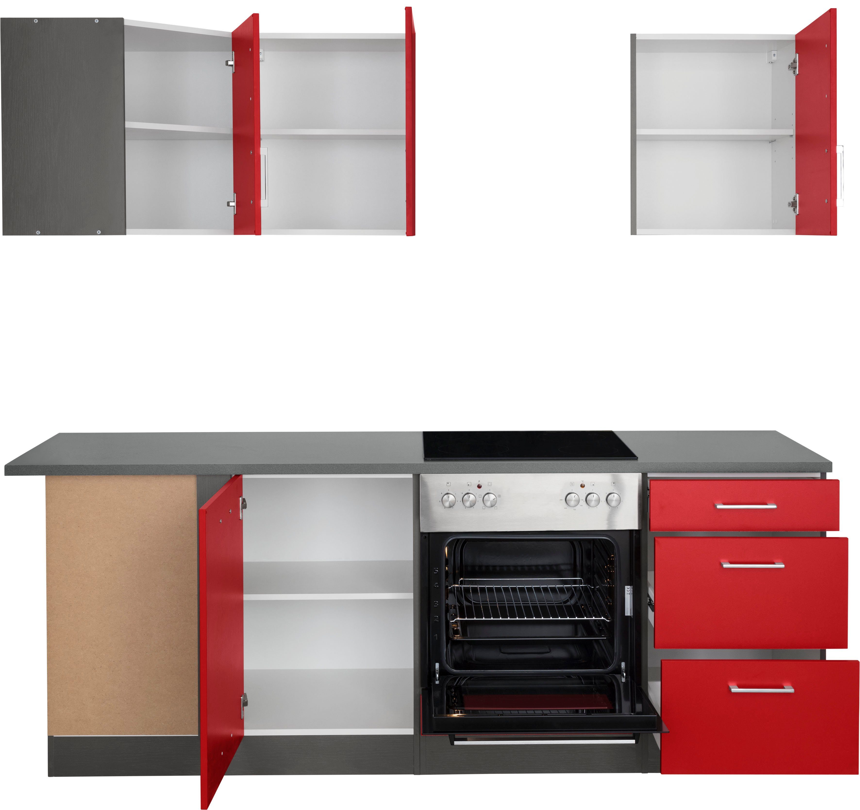 KOCHSTATION Küchenzeile KS-Paris – Küchen mit einzigartigen Fotomotiven auf den Fronten, Stellbreite 220/220 cm, wahlweise mit E-Geräten, mit Motivdruck