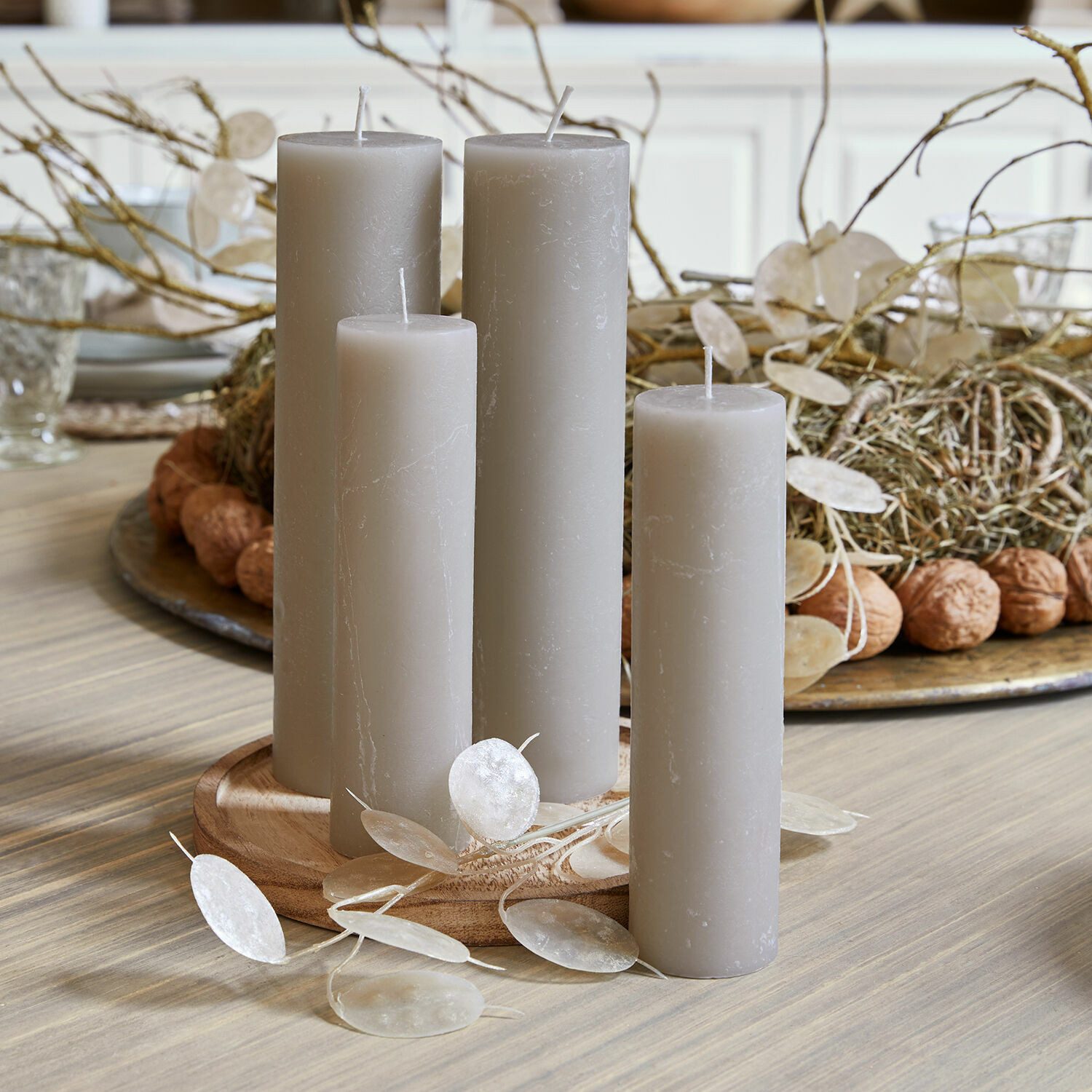 Mirabeau Stumpenkerze Kerze 4er Set Avinal taupe (4er Set, 4er Set), none