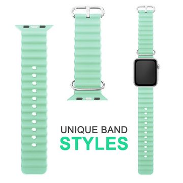 Nalia Smartwatch-Armband Apple Watch 42mm/44mm/45mm/49mm, Ocean Style Sportarmband / Silikon Ersatzband / Metall-Ring Verschluss