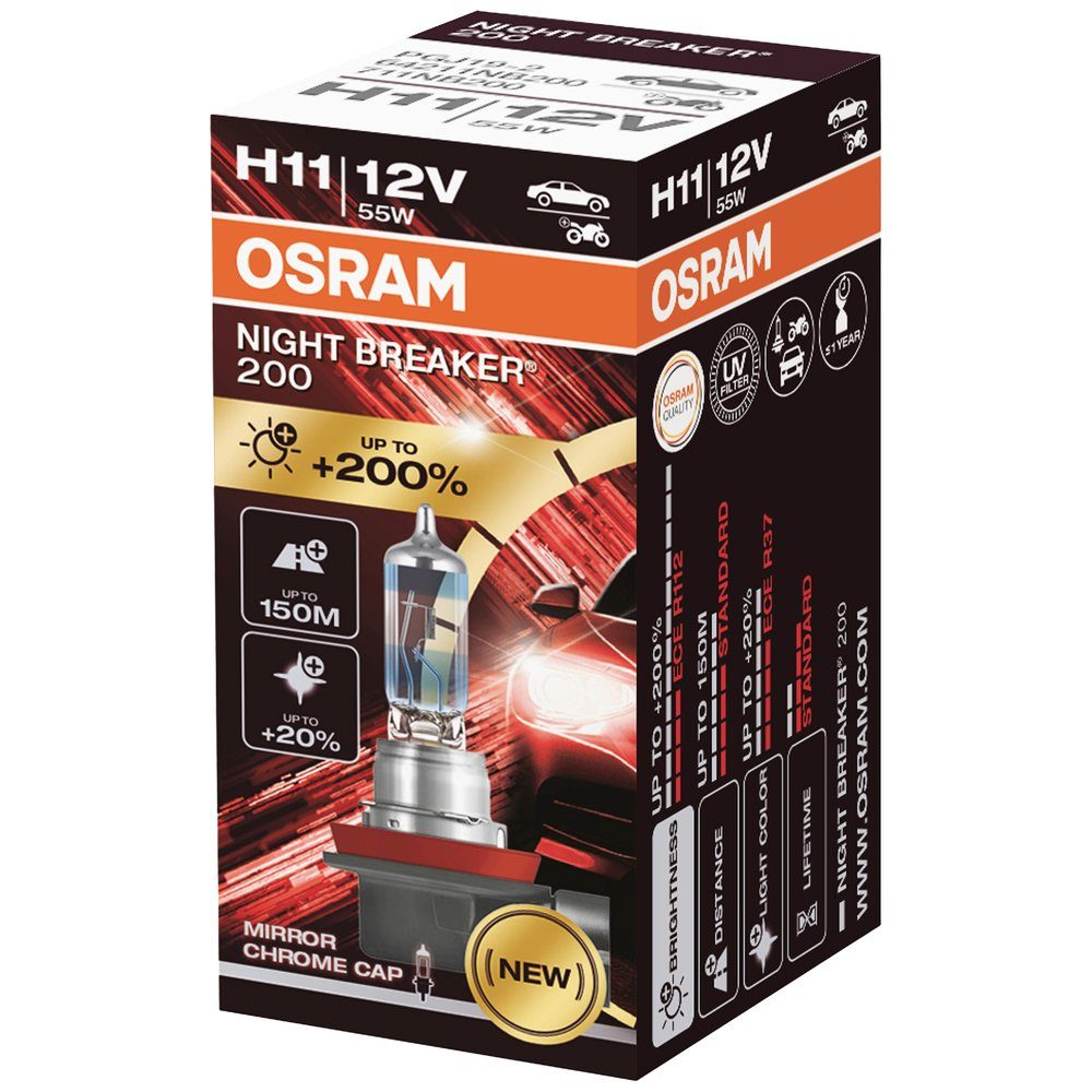OSRAM 12 Breaker® Halogen Leuchtmittel H11 W 55 Night V Osram KFZ-Ersatzleuchte 64211NB200