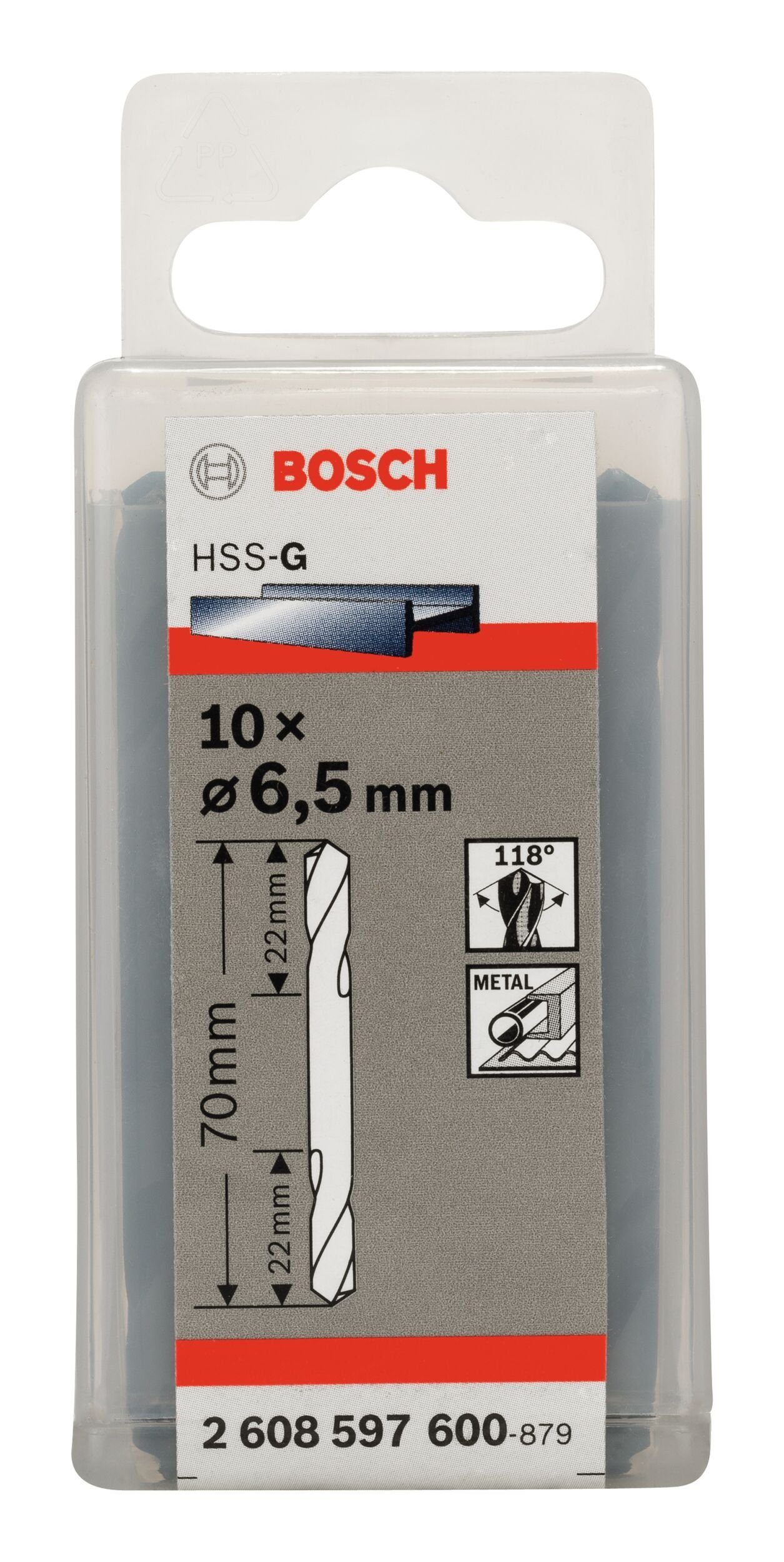 BOSCH x 70 Metallbohrer, - mm 10er-Pack Doppelendbohrer HSS-G 6,5 Stück), 22 - x (10