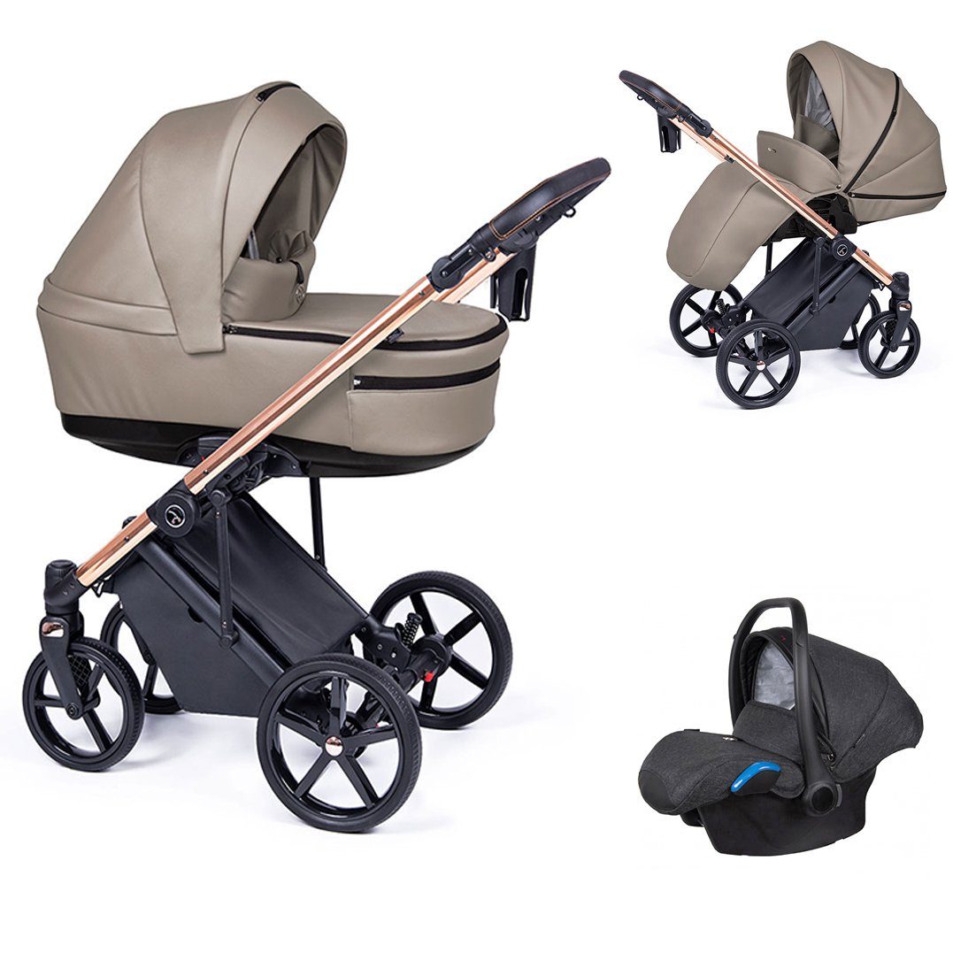 babies-on-wheels Kombi-Kinderwagen 3 in Kinderwagen-Set 15 gestell Teile Sand 21 - gold Eco in Designs - = Fado 1