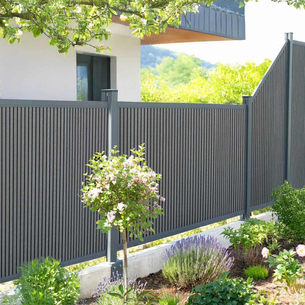 HOME DELUXE Zaun WPC Sichtschutzzaun CALLADO PREMIUM - 180 x 185 cm, (Variantenauswahl), horizontal oder vertikal montierbar, Steckzaun, Komplettset